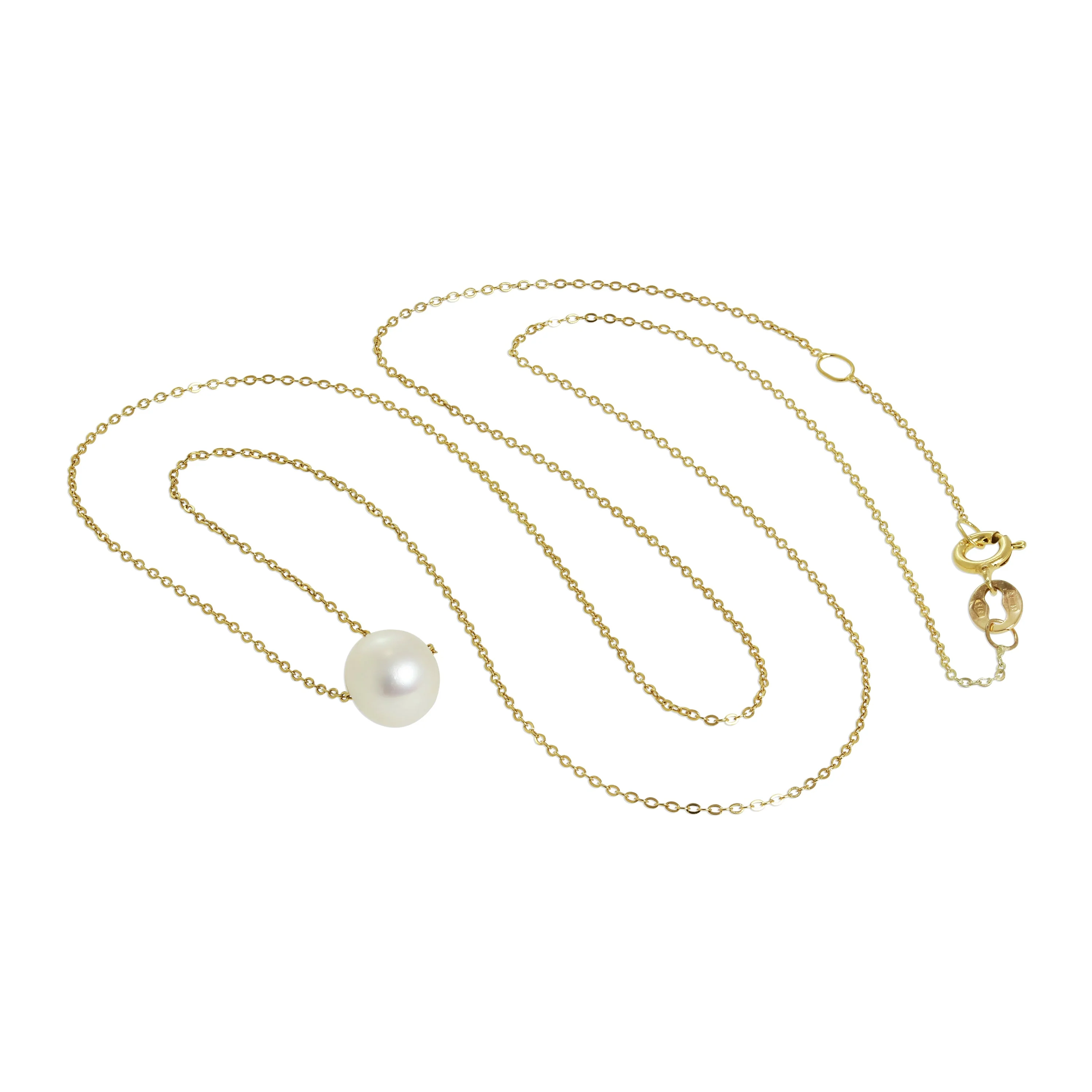 9ct Gold & 6mm Pearl Fine 1mm Curb Necklace 16 Inches - Image 3