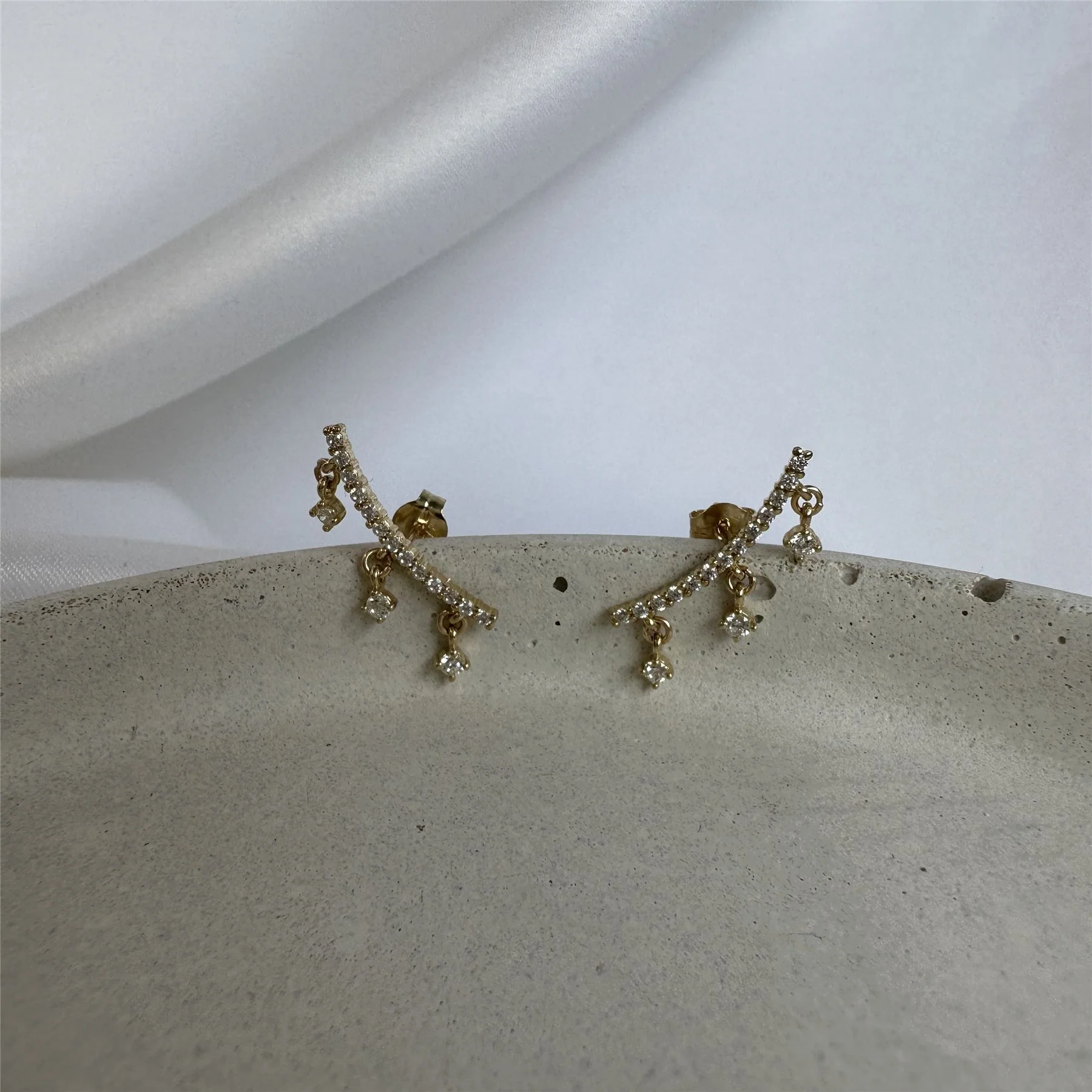 9ct Gold Clear CZ Climber Dangle Stud Earrings - Image 3