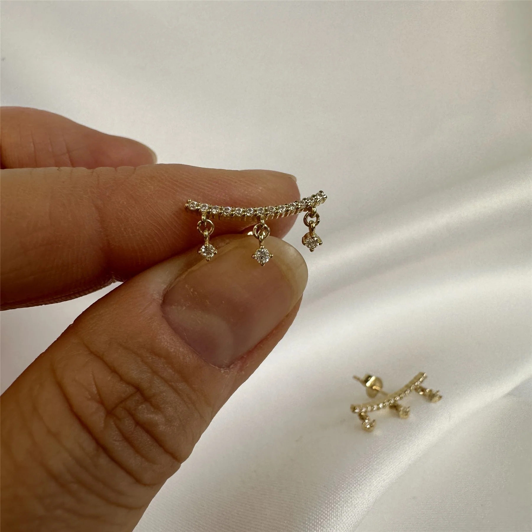 9ct Gold Clear CZ Climber Dangle Stud Earrings - Image 4