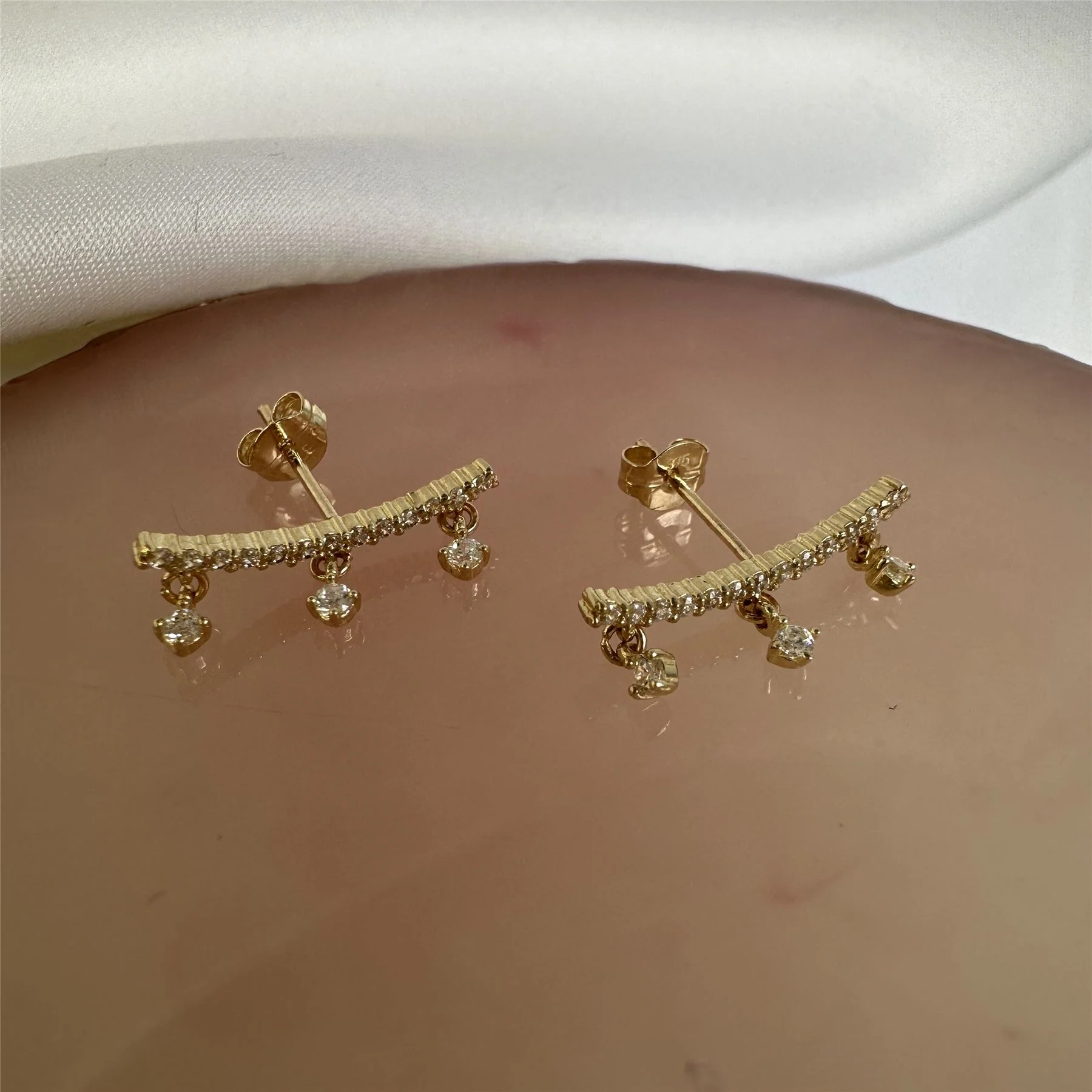 9ct Gold Clear CZ Climber Dangle Stud Earrings - Image 5