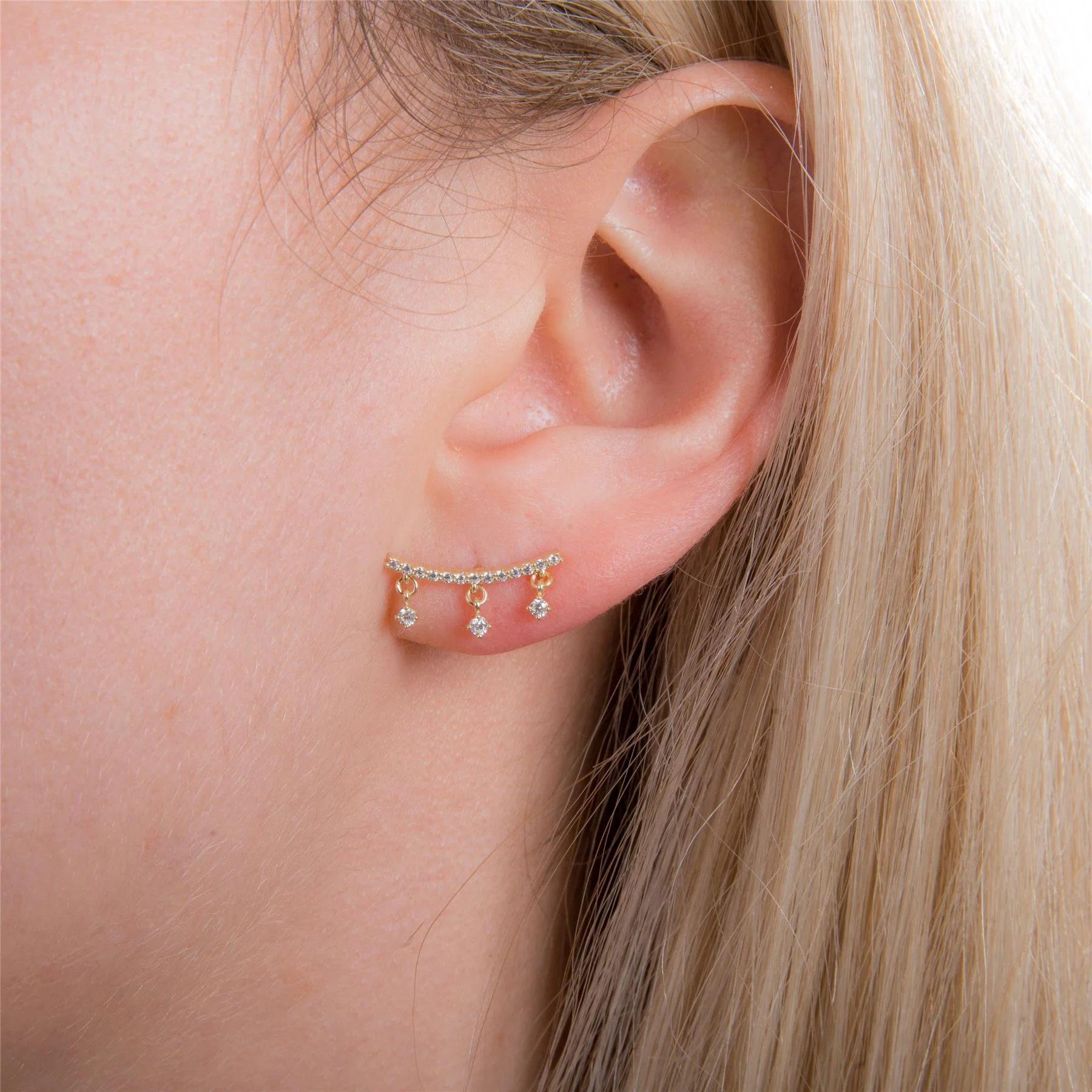 9ct Gold Clear CZ Climber Dangle Stud Earrings - Image 7