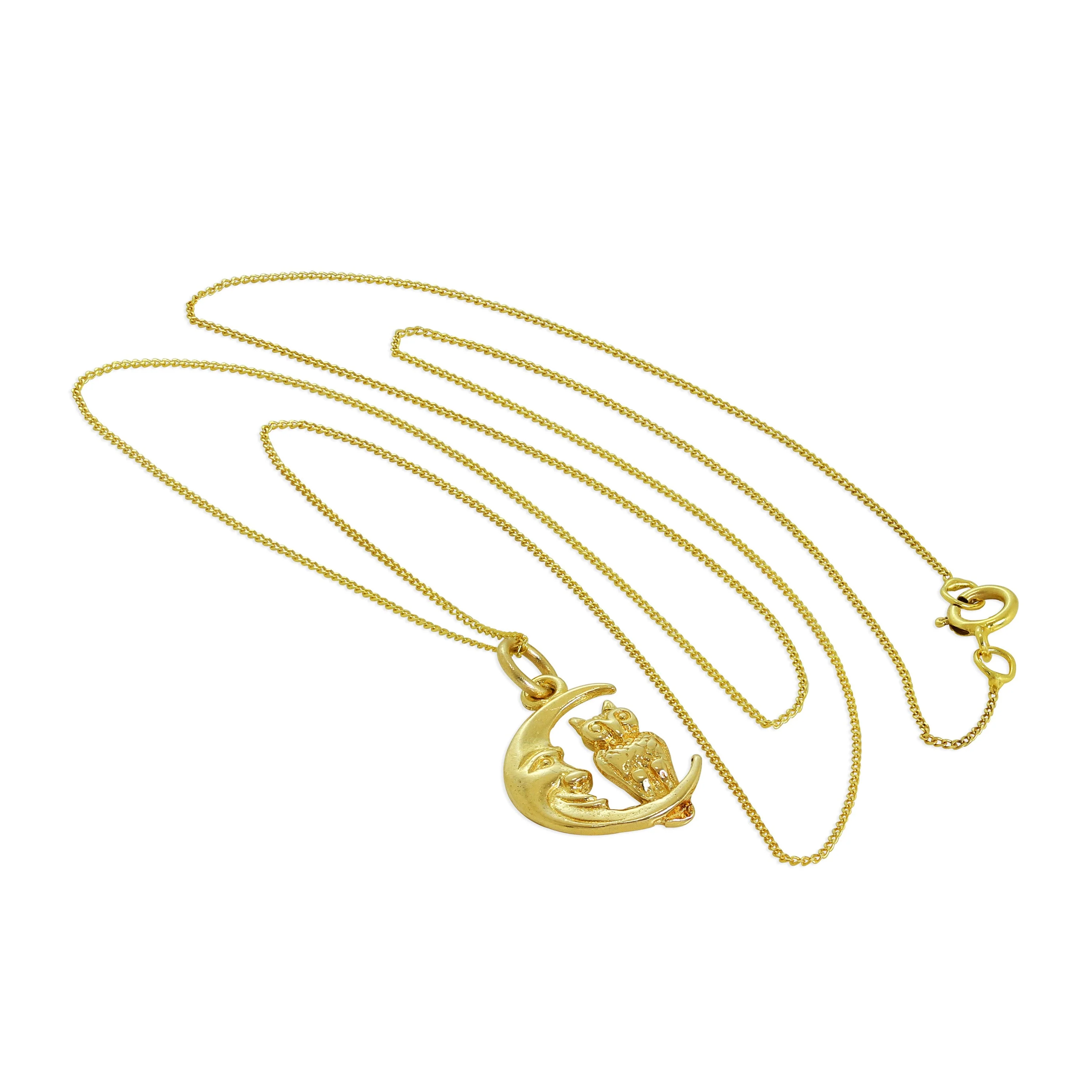 9ct Gold Owl Sitting on Moon Necklace - 18 Inch Chain - Image 3