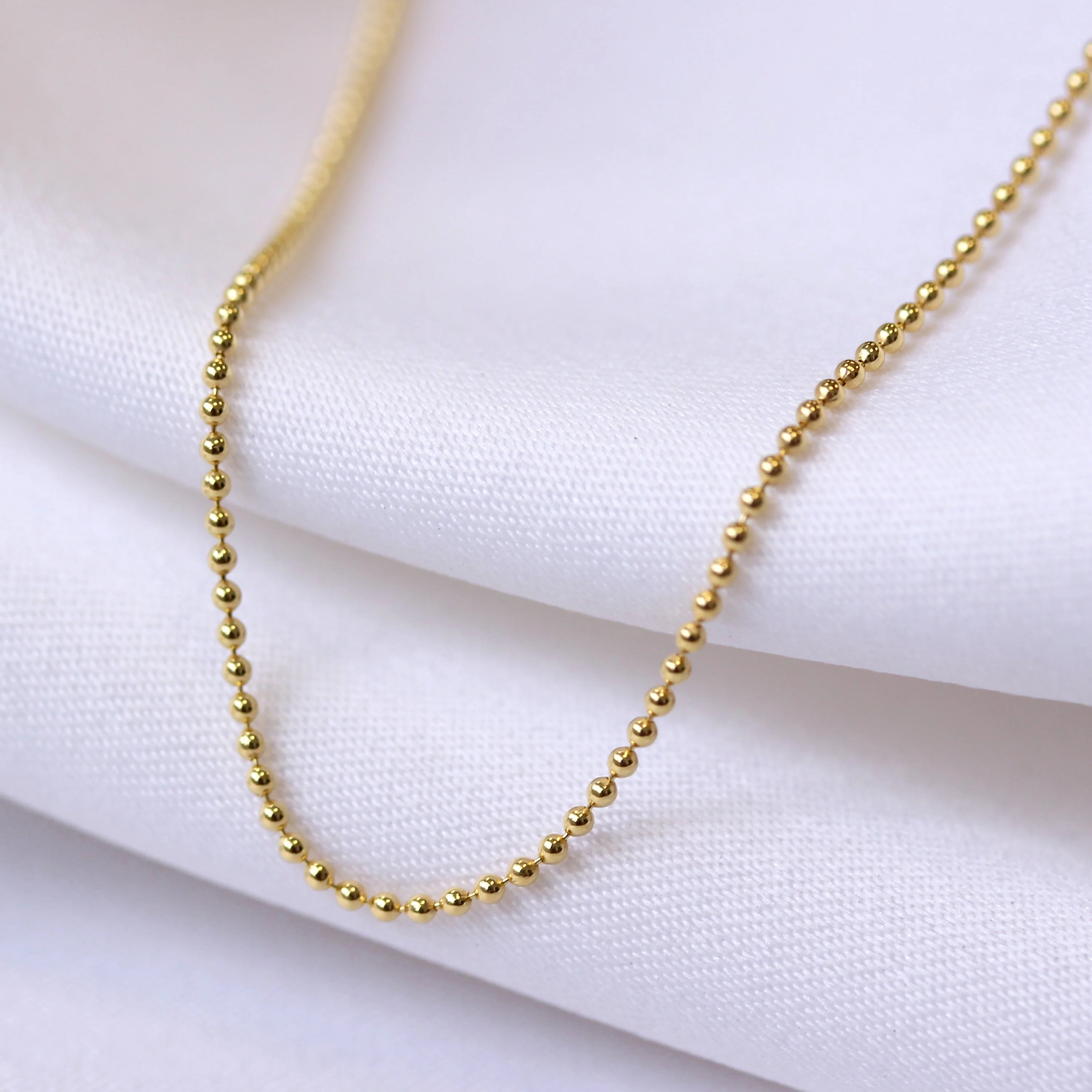 Gold Plated Sterling Silver 1mm Bead Chain 22 Inches - Image 3