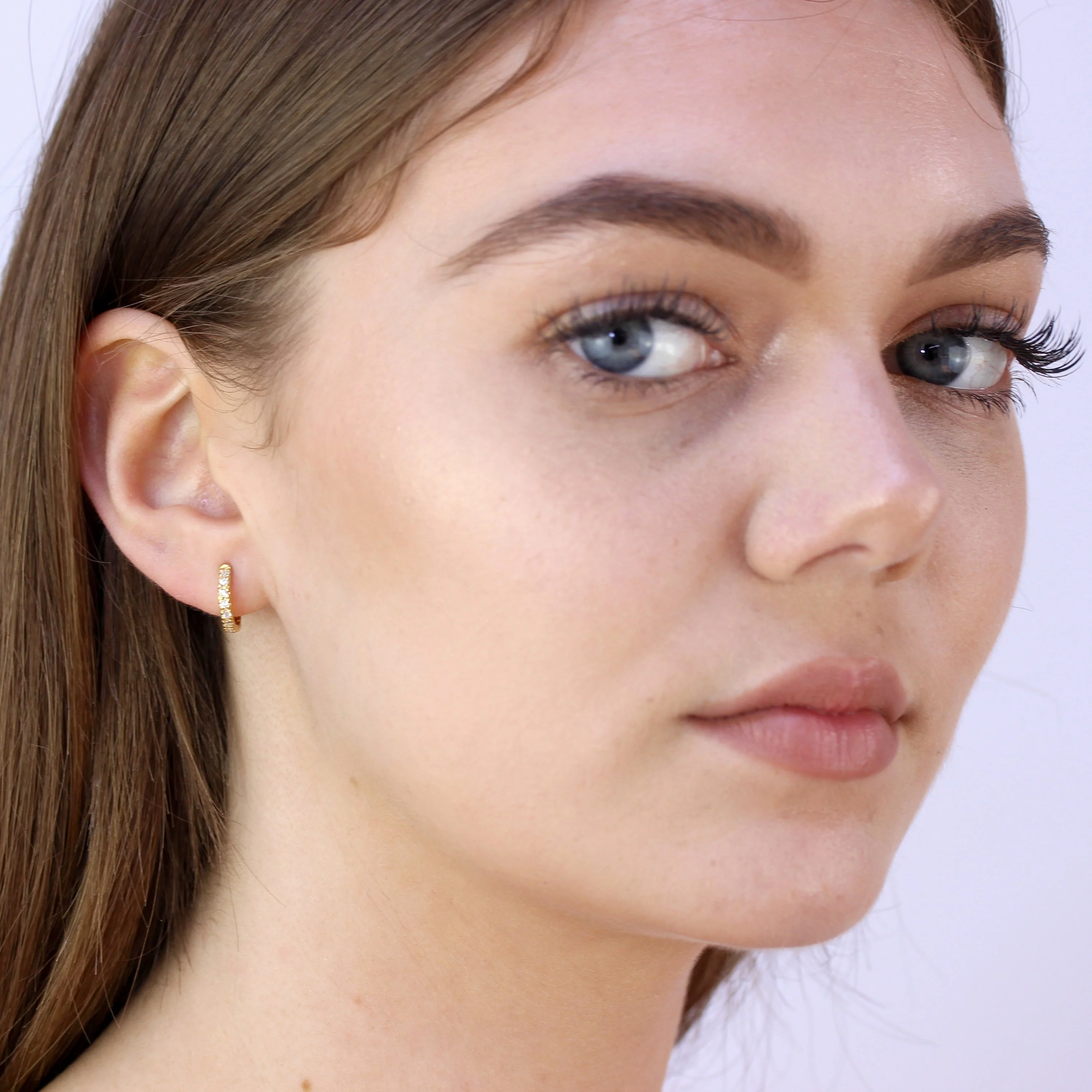 Gold Plated Sterling Silver CZ Hinged 12mm Hoop Earrings - Image 3