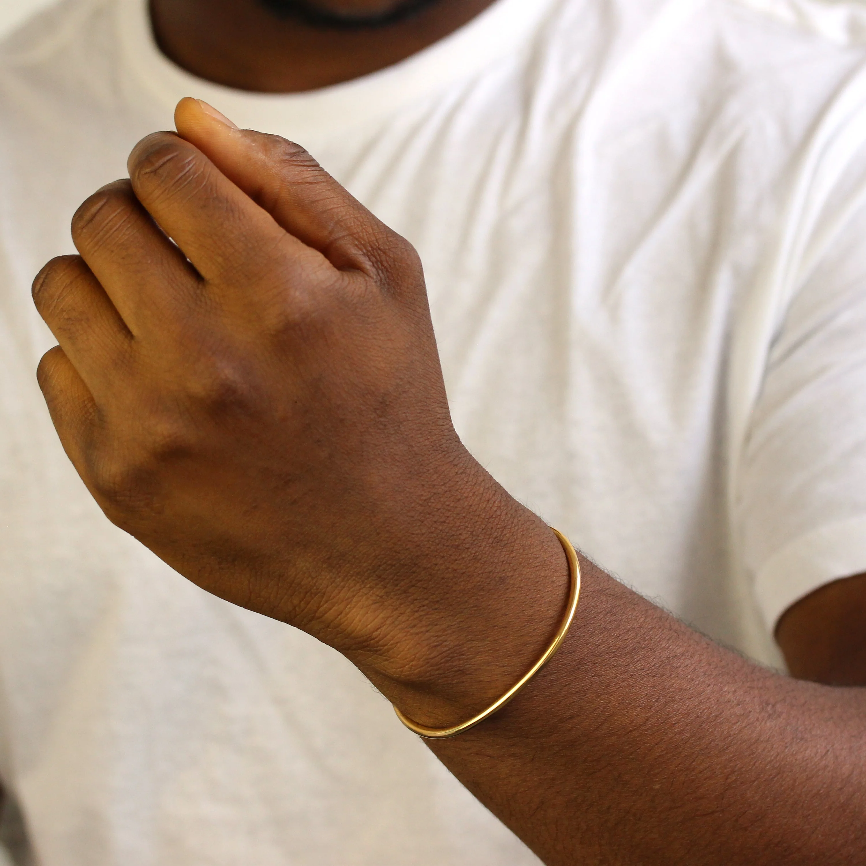 Gold Plated Sterling Silver Solid Torque Mens Bangle - Image 3