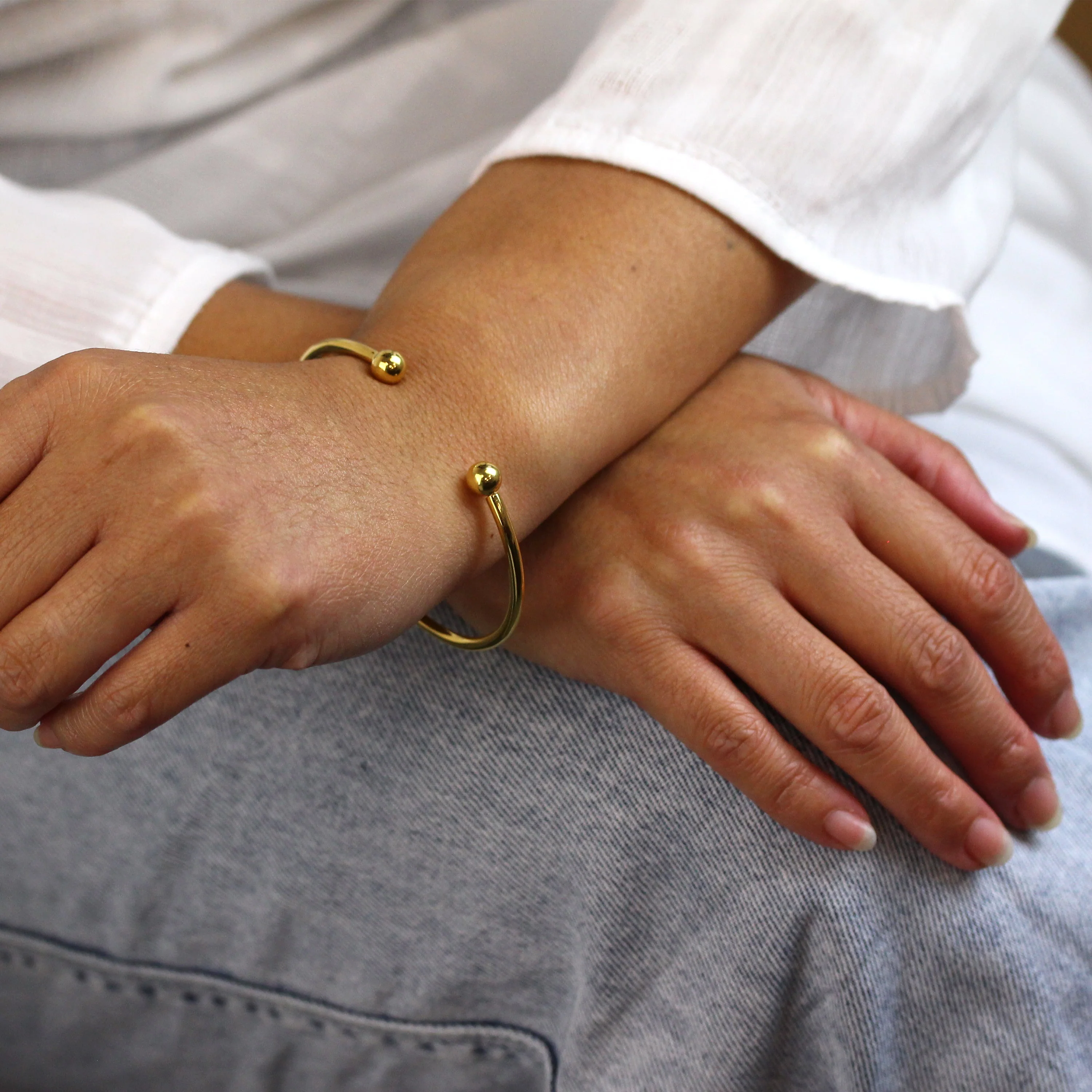 Gold Plated Sterling Silver Solid Torque Mens Bangle - Image 4