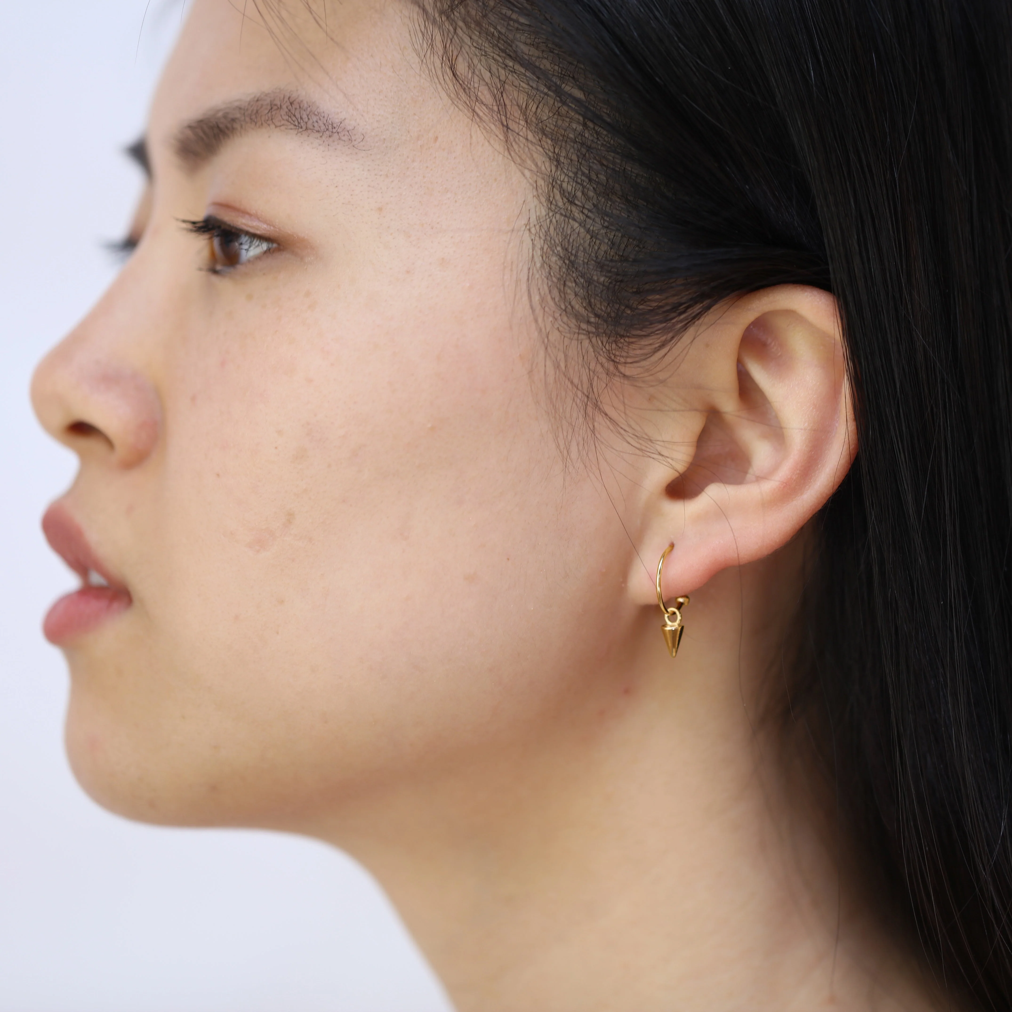Gold Plated Sterling Silver Spike Charm Open Hoop Stud Earrings - Image 3