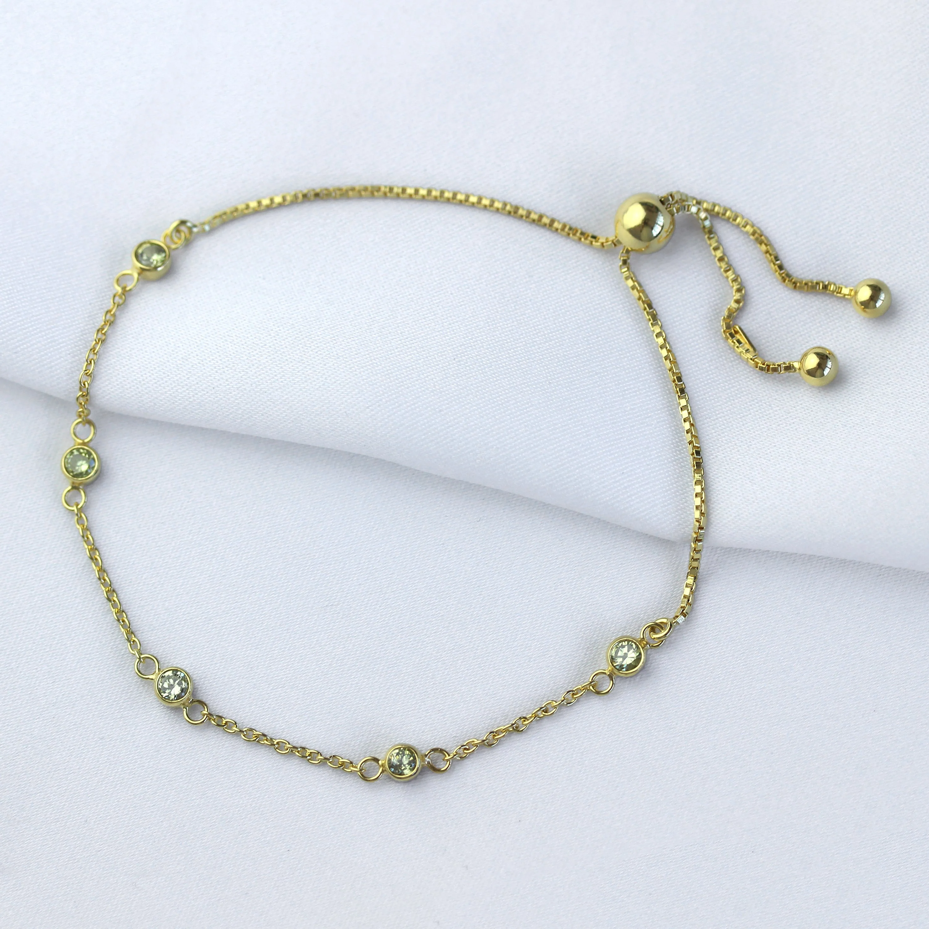 Gold Plated Sterling Silver Peridot CZ Adjustable Bracelet - Image 3