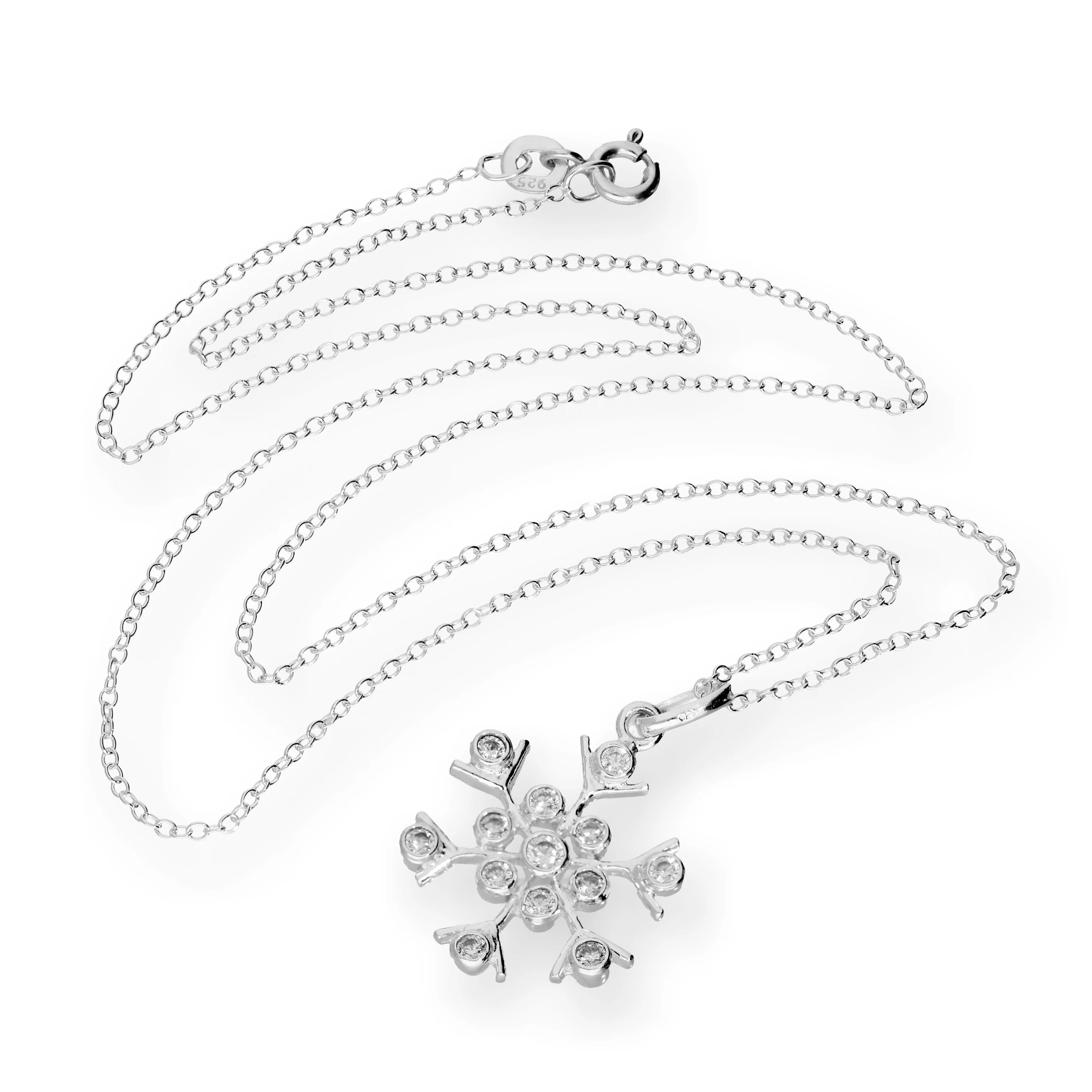 Large Sterling Silver & CZ Crystal Snowflake 18 Inch Necklace - Image 3