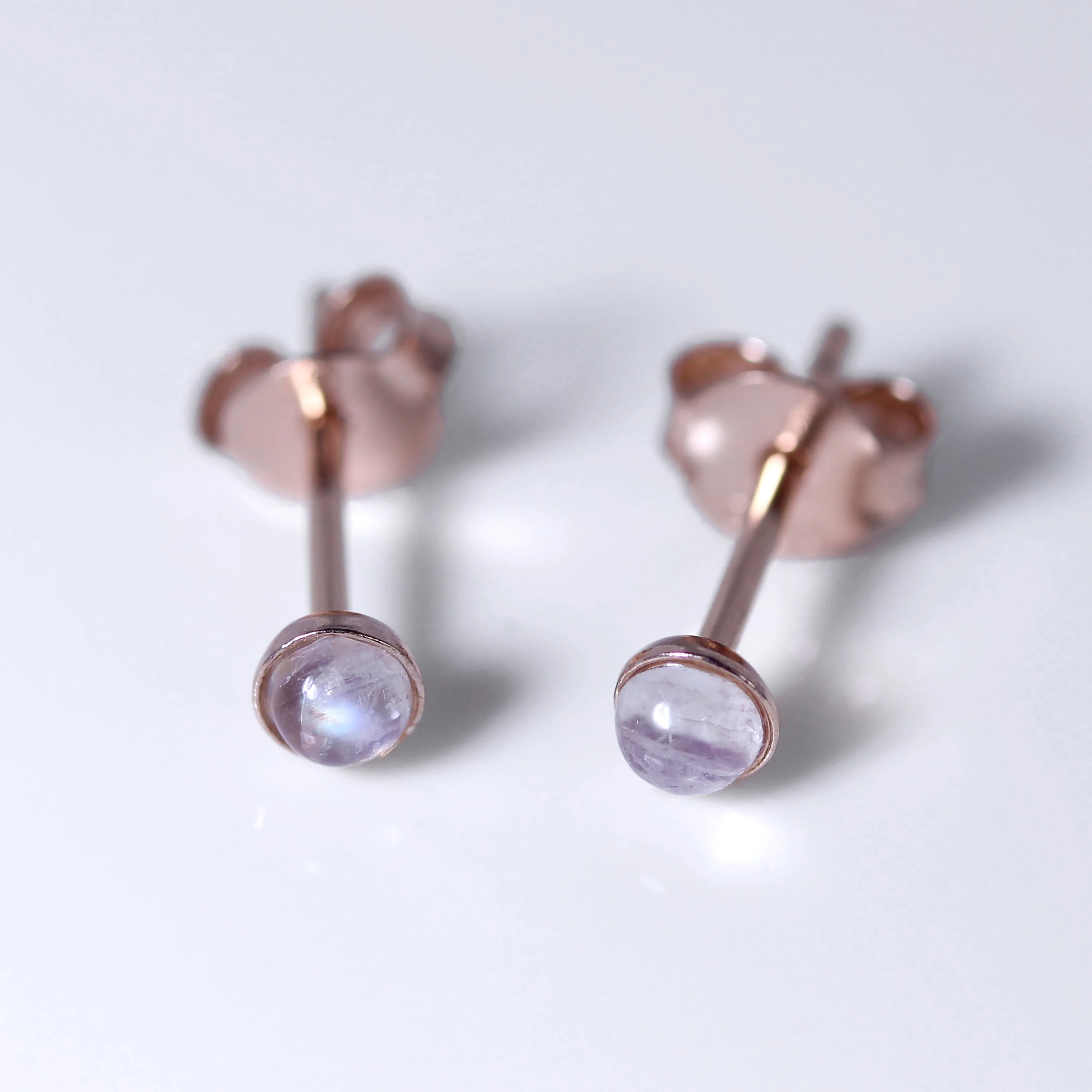 Rose Gold Plated Sterling Silver 3mm Moonstone Ball Stud Earrings - Image 4