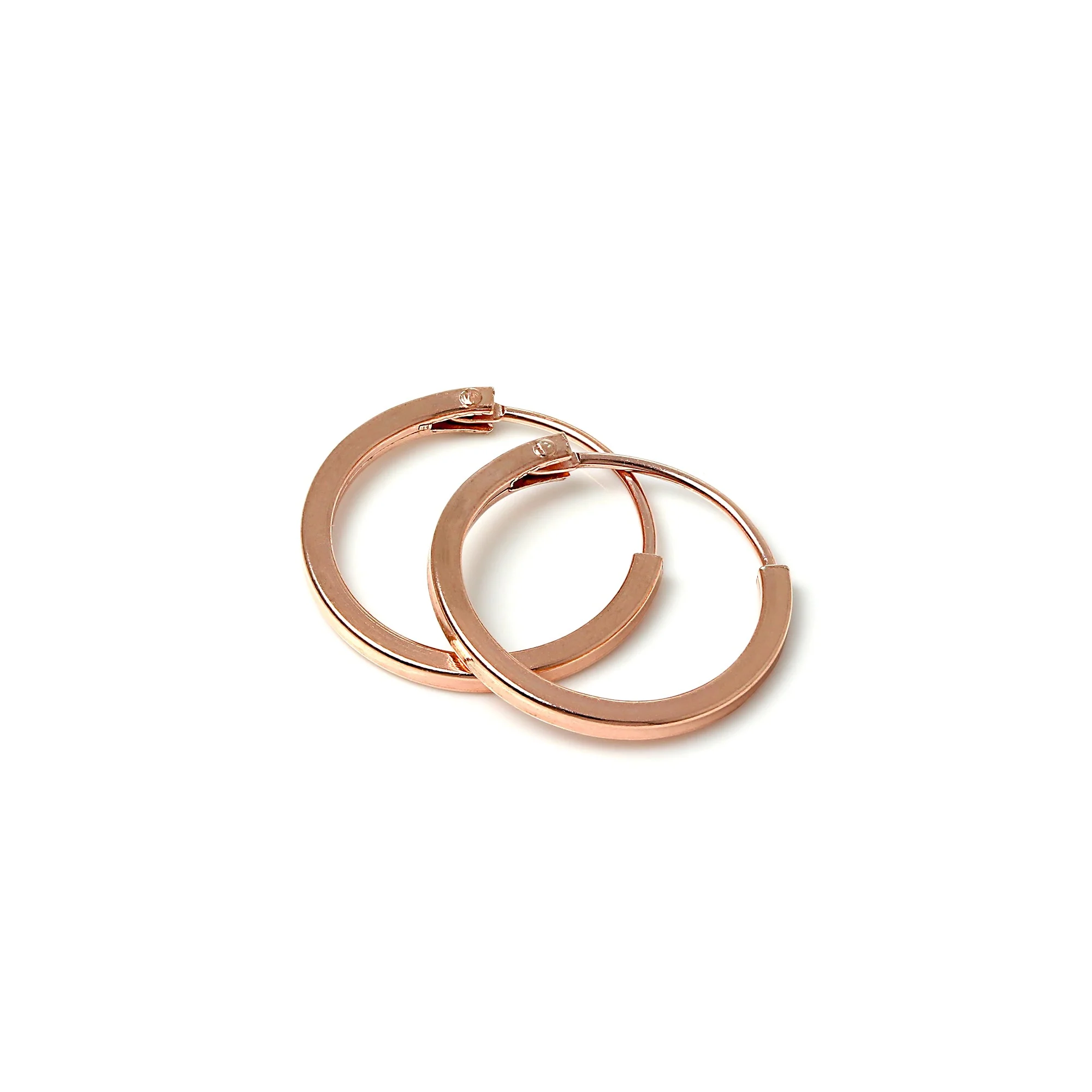 Rose Gold Sterling Silver 1mm Square Sleeper Hoop Earrings 12mm - 40mm - Image 3