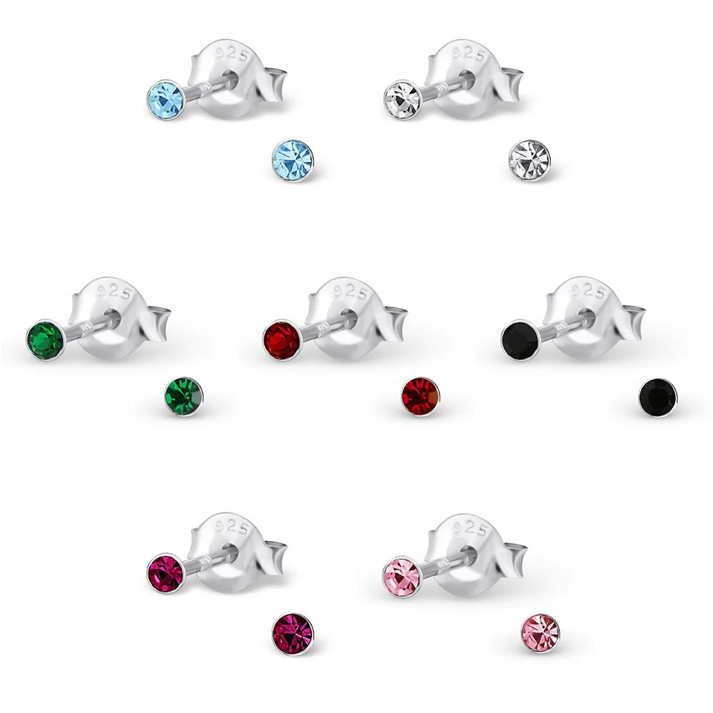 Sterling Silver 2mm Crystal Stud Earrings - Image 7