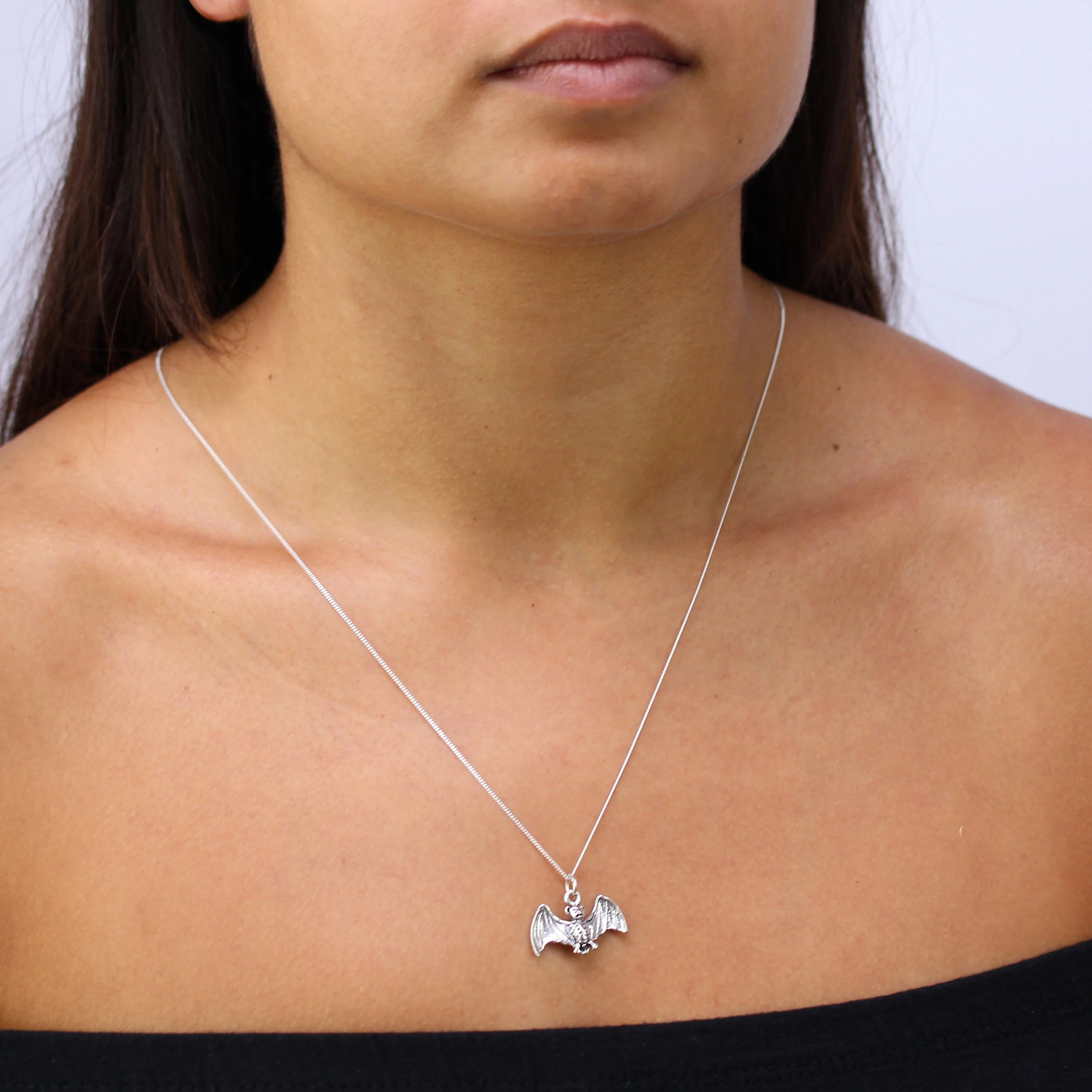 Sterling Silver 3D Flying Bat Necklace - Image 3
