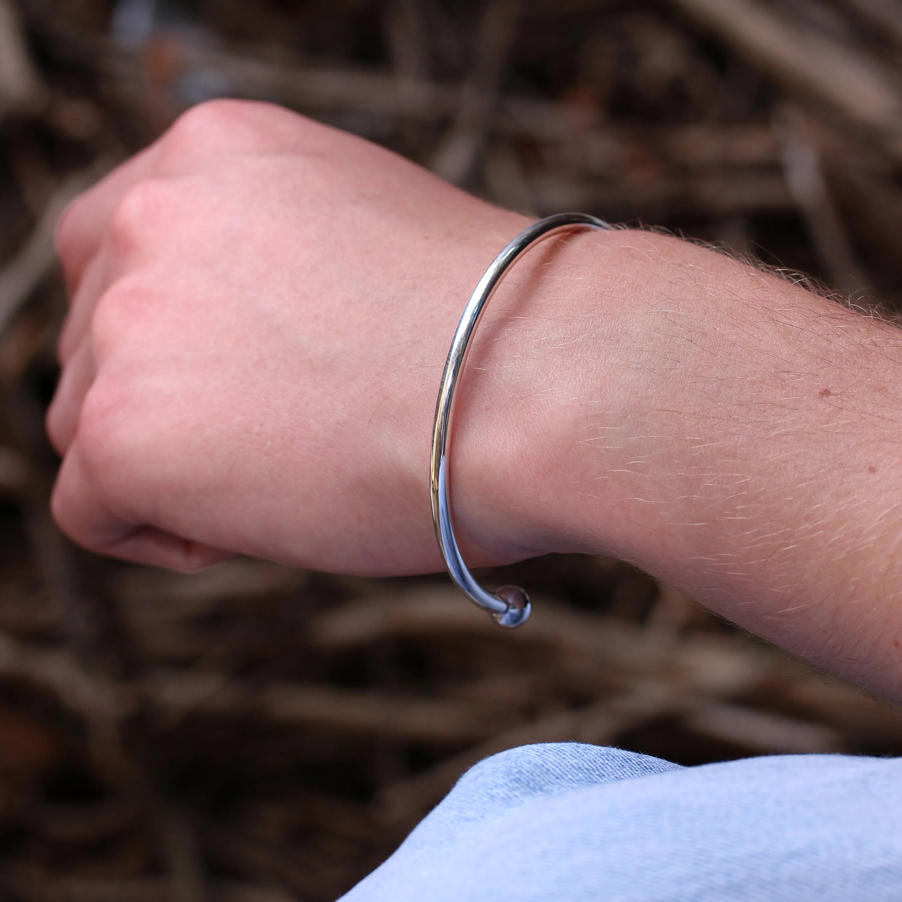 Sterling Silver Adult 65mm Hollow Torque Bangle - Image 3
