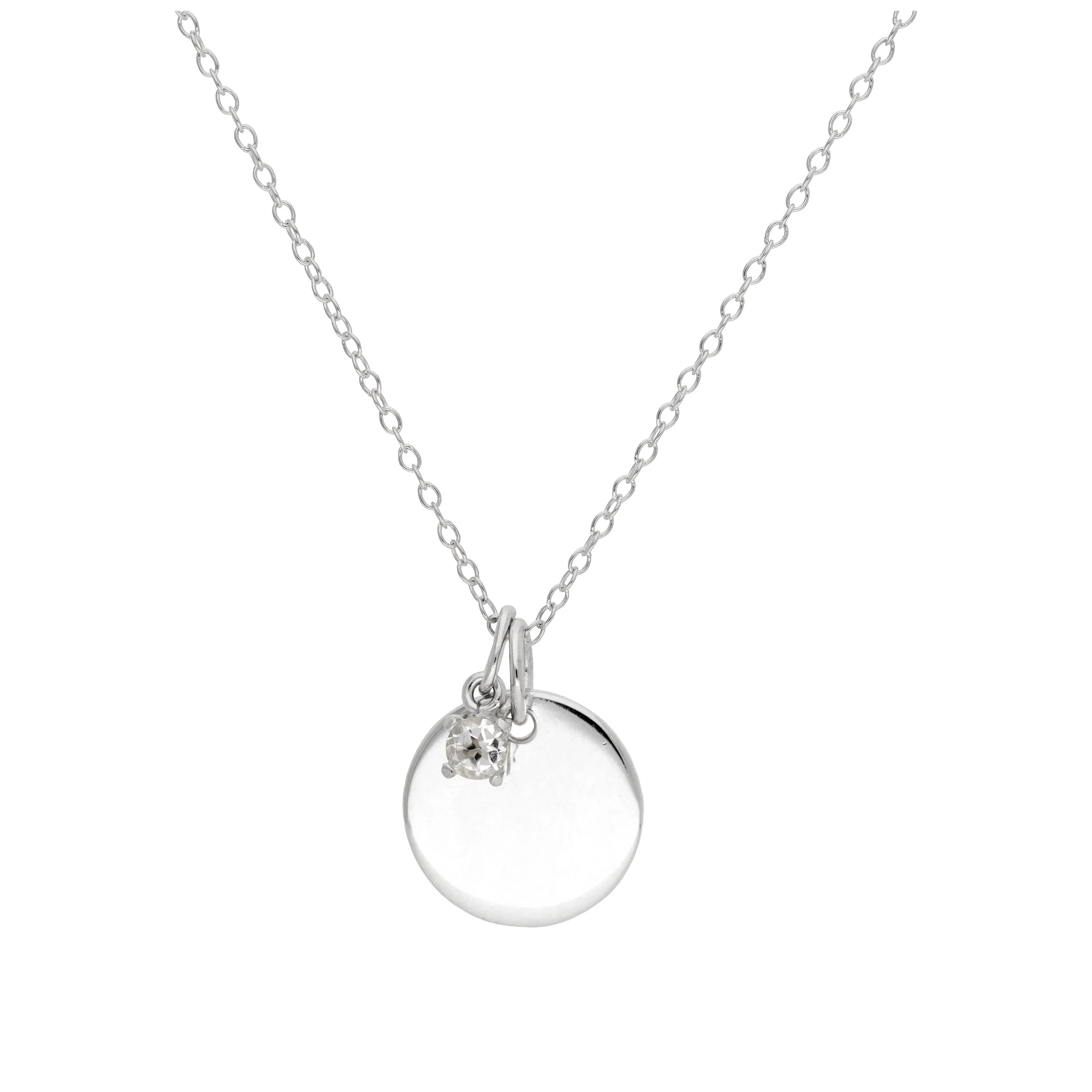 Sterling Silver CZ Birthstone & Round Engravable Tag Necklace 14 - 22 Inches - Image 11