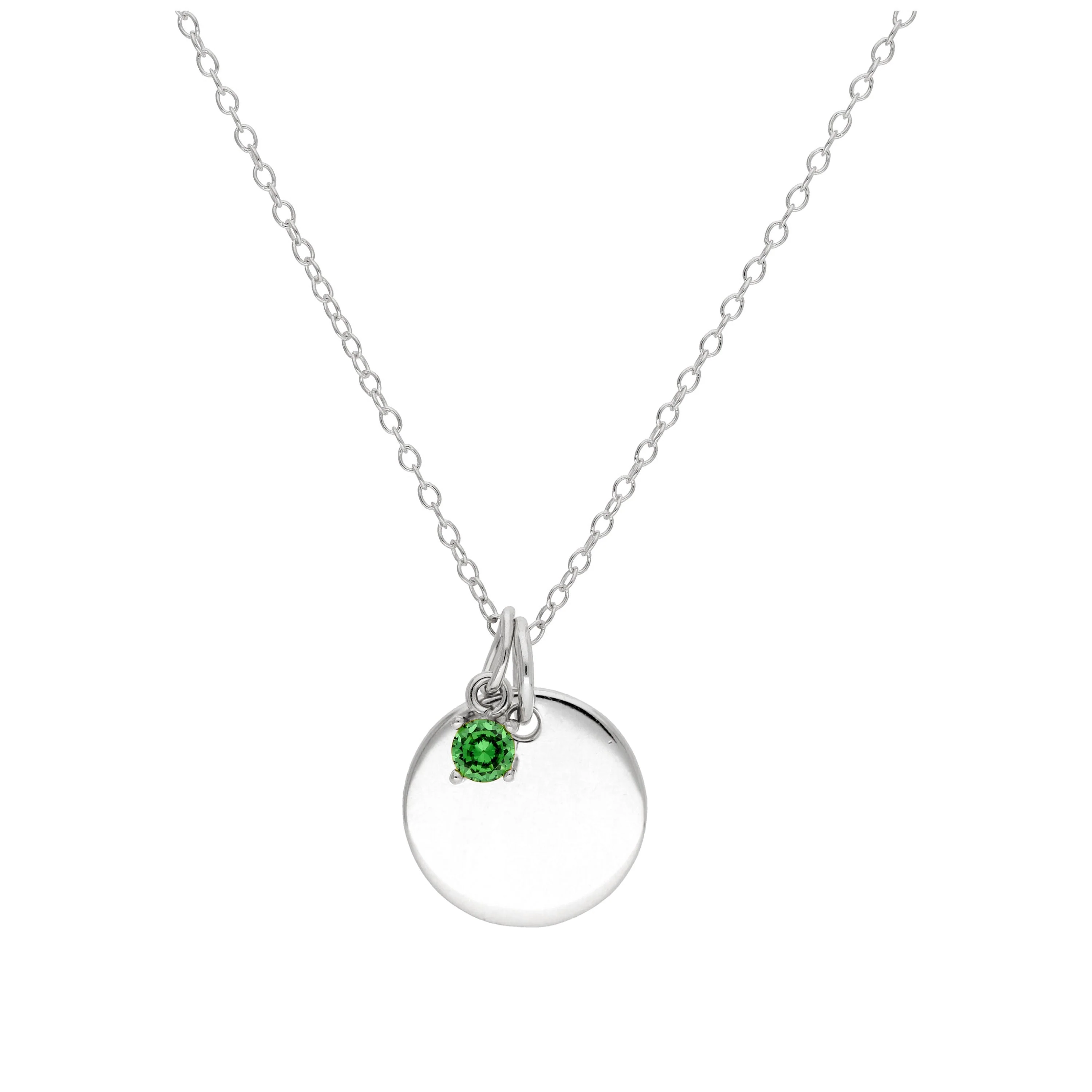 Sterling Silver CZ Birthstone & Round Engravable Tag Necklace 14 - 22 Inches - Image 12