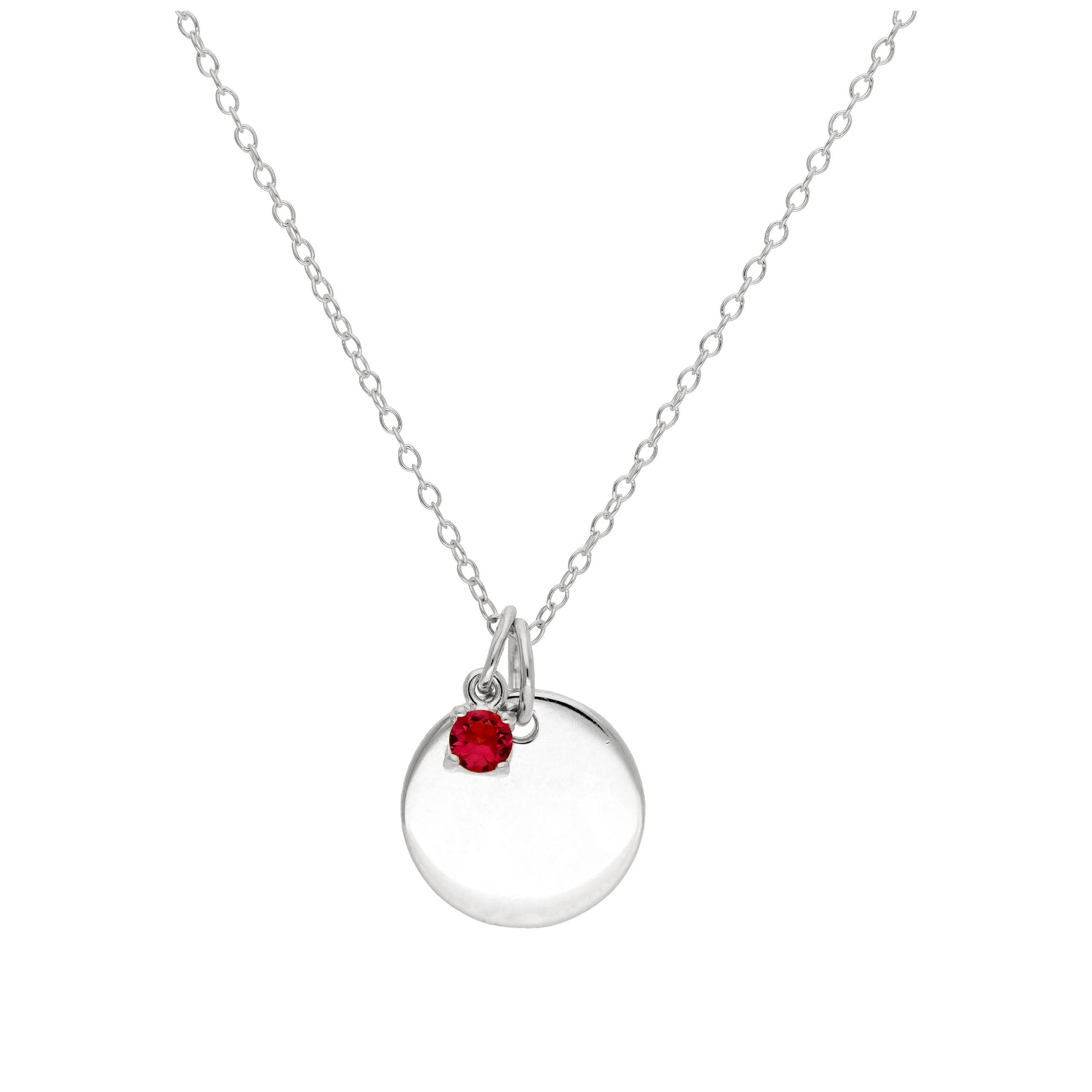 Sterling Silver CZ Birthstone & Round Engravable Tag Necklace 14 - 22 Inches - Image 13