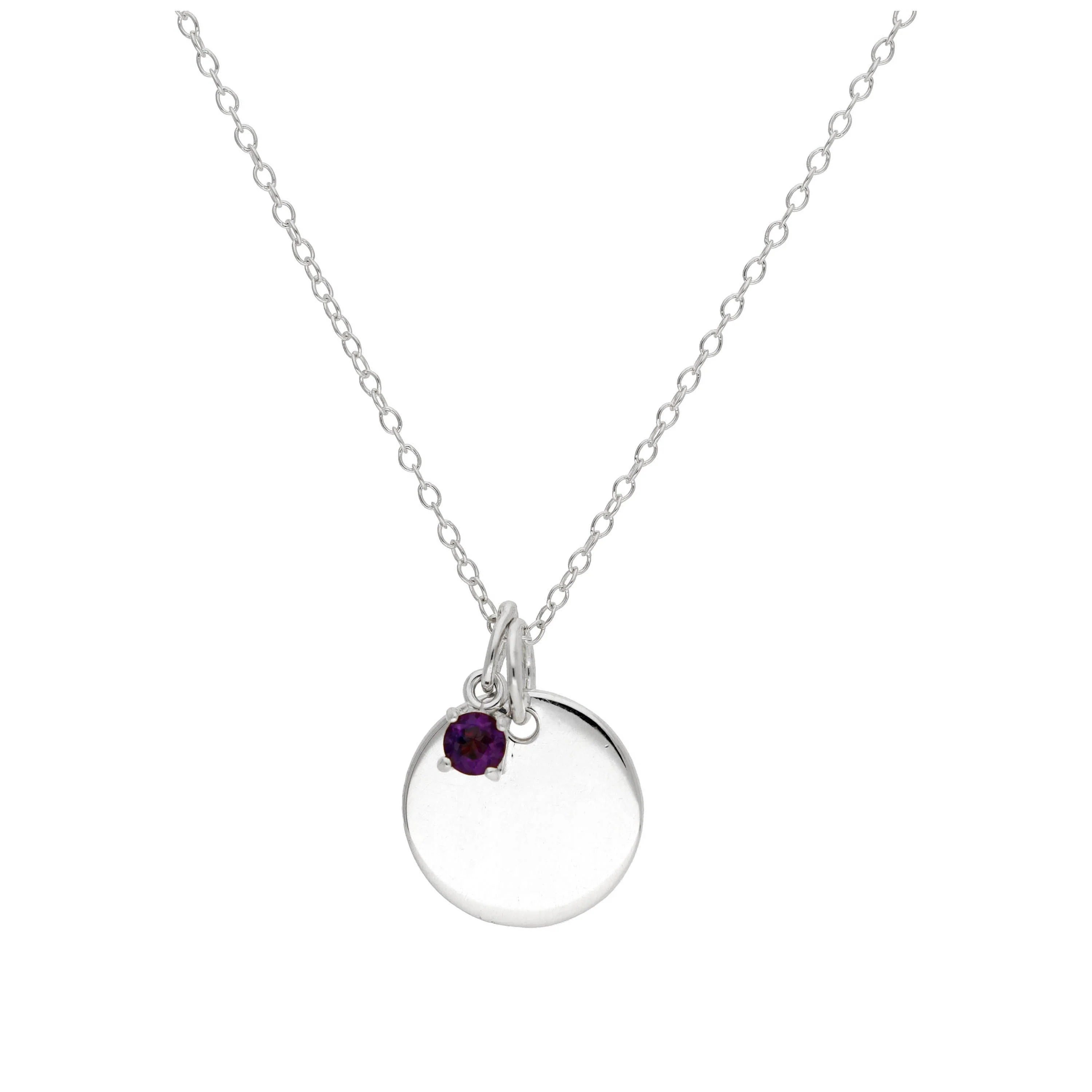 Sterling Silver CZ Birthstone & Round Engravable Tag Necklace 14 - 22 Inches - Image 14