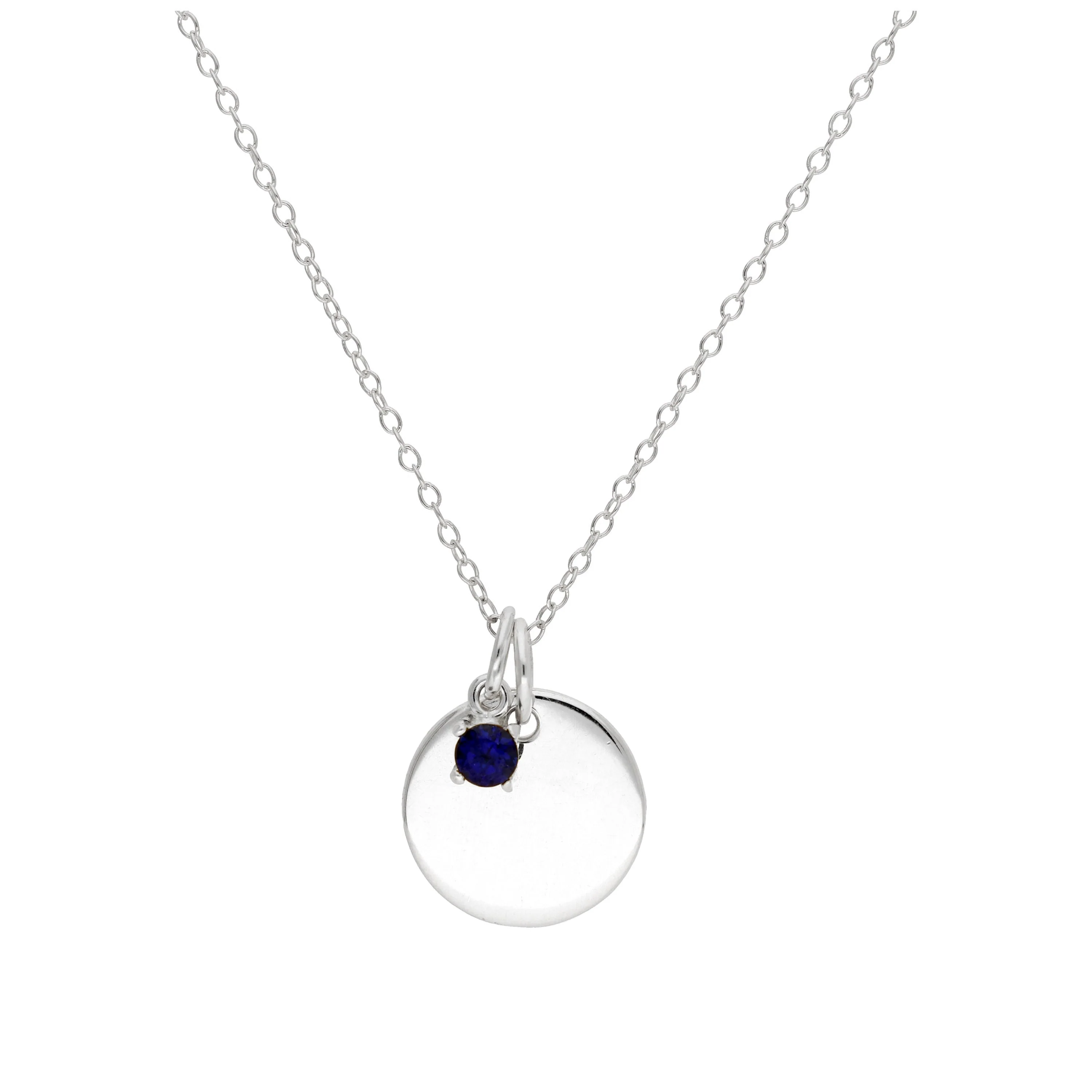 Sterling Silver CZ Birthstone & Round Engravable Tag Necklace 14 - 22 Inches - Image 15
