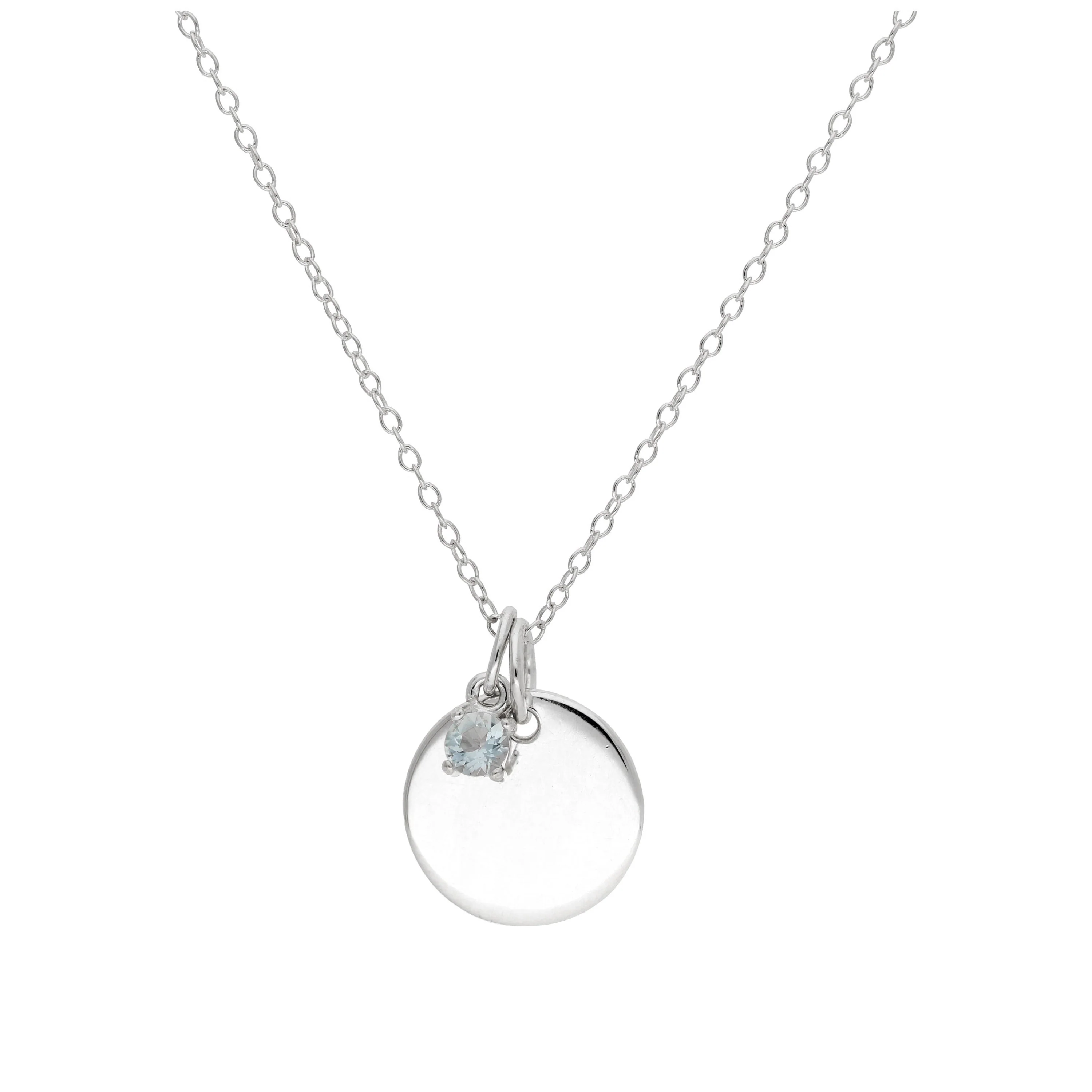 Sterling Silver CZ Birthstone & Round Engravable Tag Necklace 14 - 22 Inches - Image 5