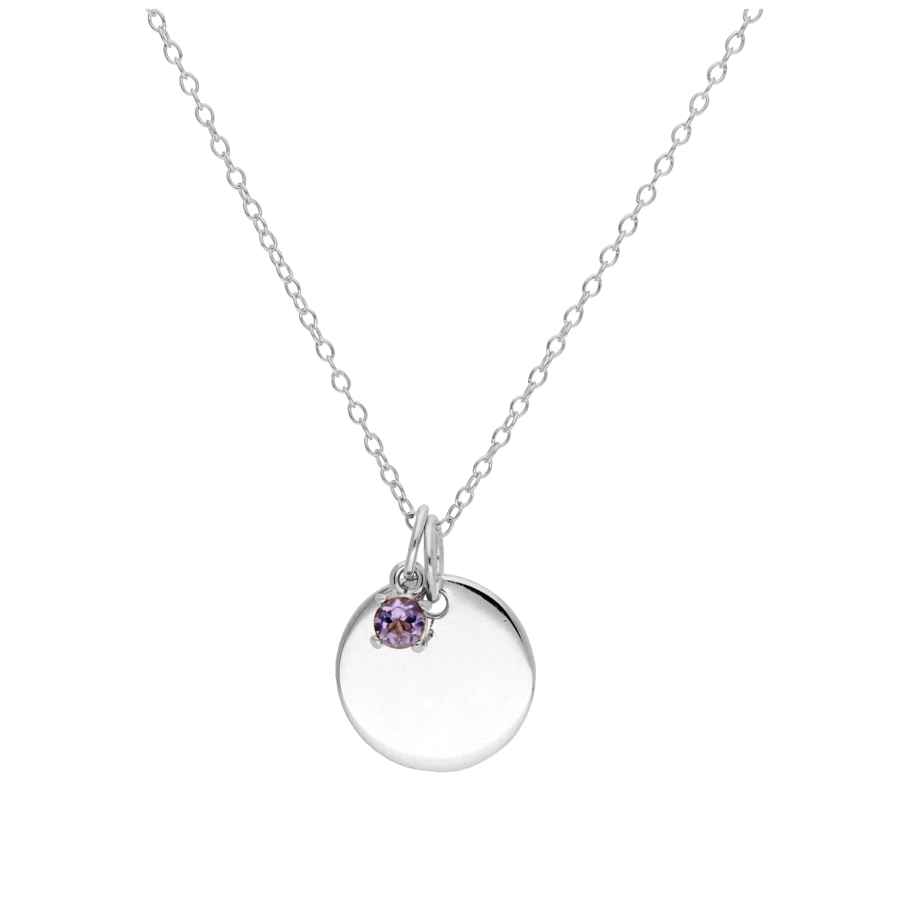 Sterling Silver CZ Birthstone & Round Engravable Tag Necklace 14 - 22 Inches - Image 8