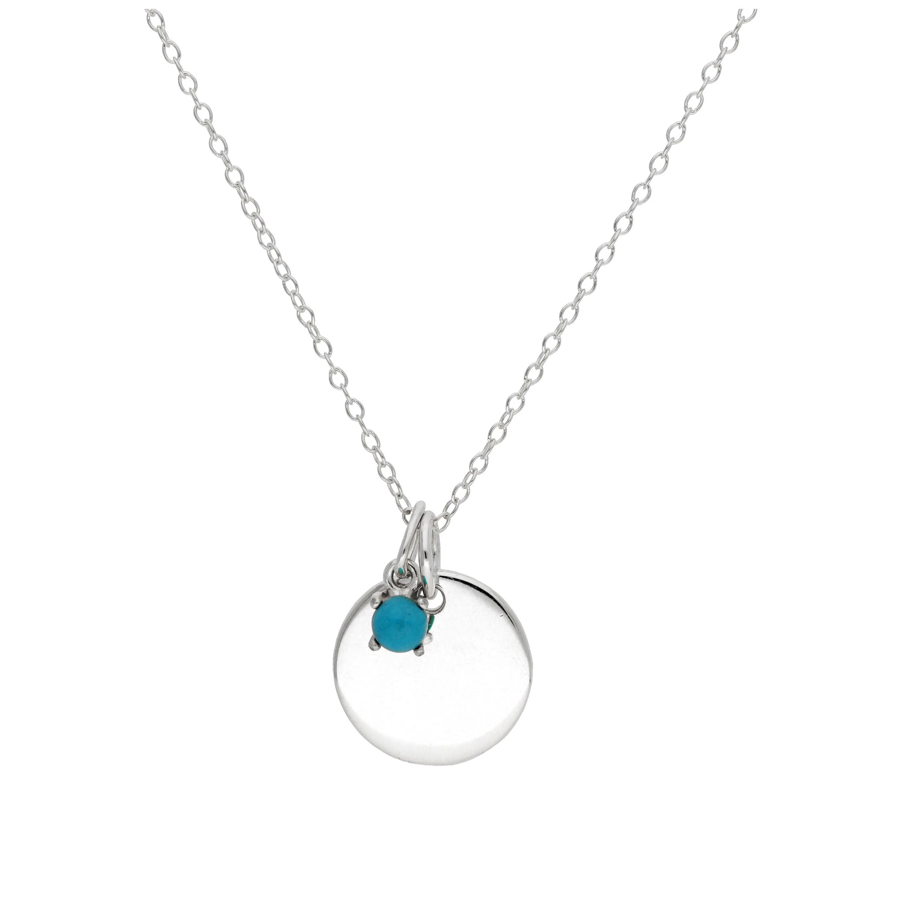 Sterling Silver CZ Birthstone & Round Engravable Tag Necklace 14 - 22 Inches - Image 9