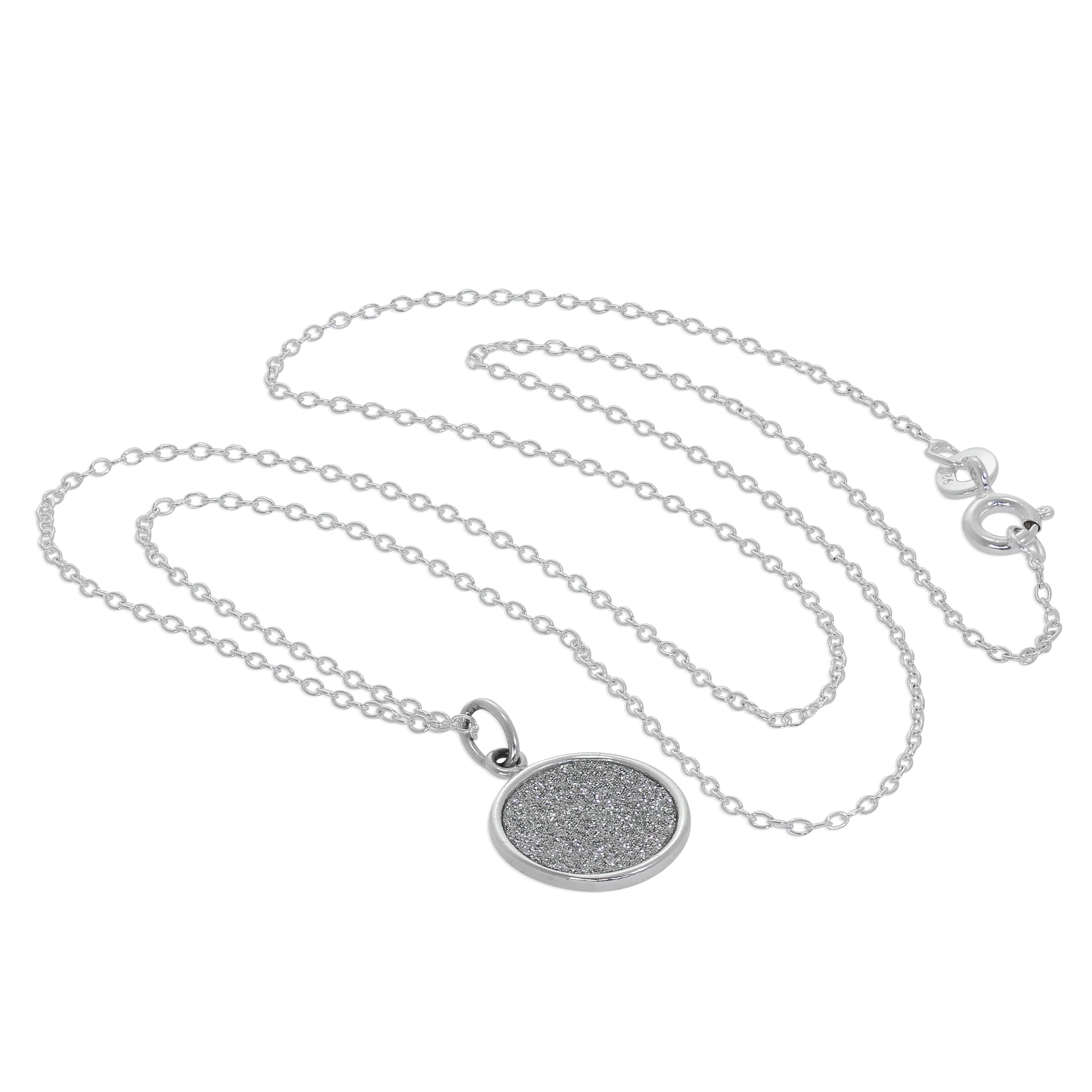 Sterling Silver Frosted Round Disc Pendant Necklace - Image 3