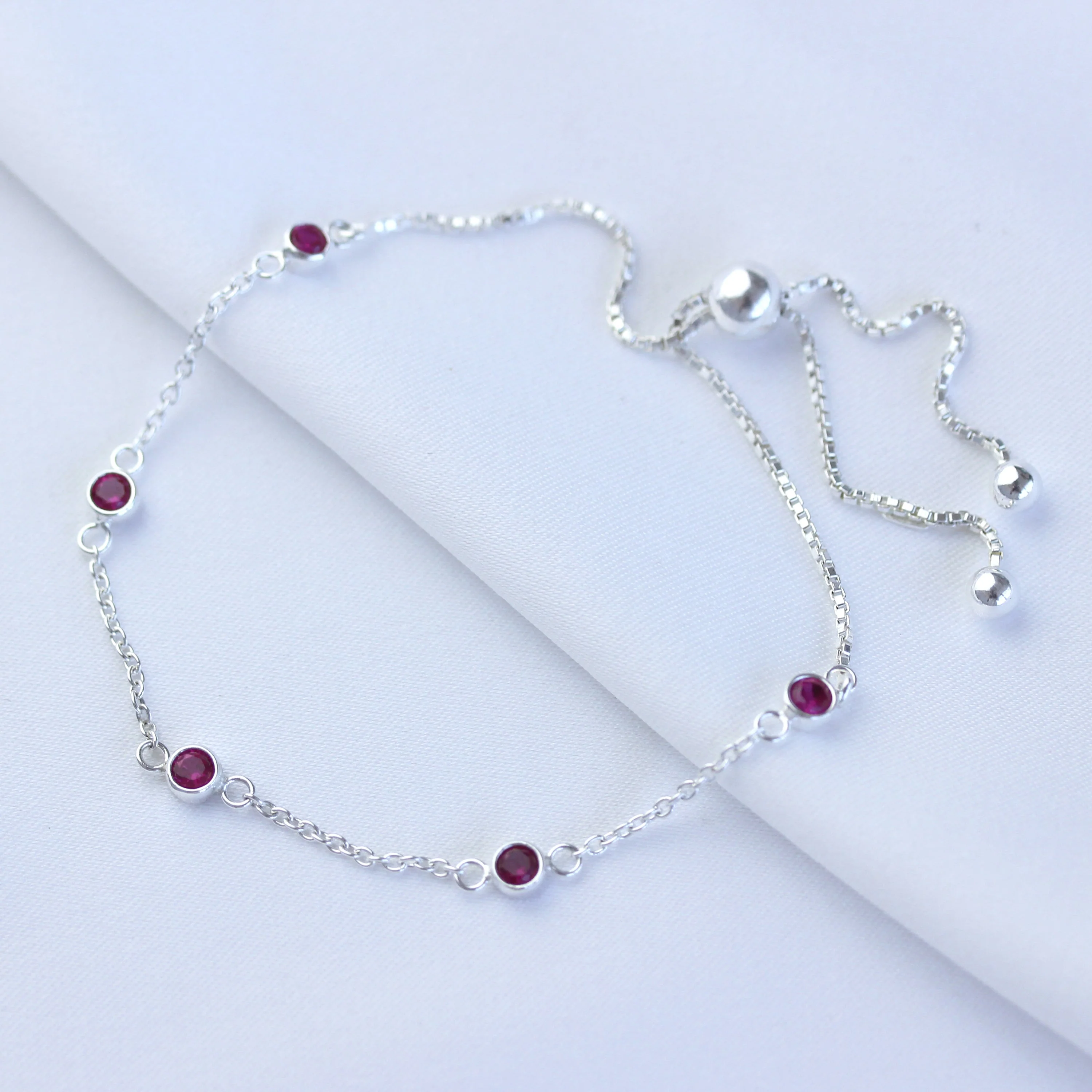 Sterling Silver Multi Ruby CZ Adjustable Bracelet - Image 3