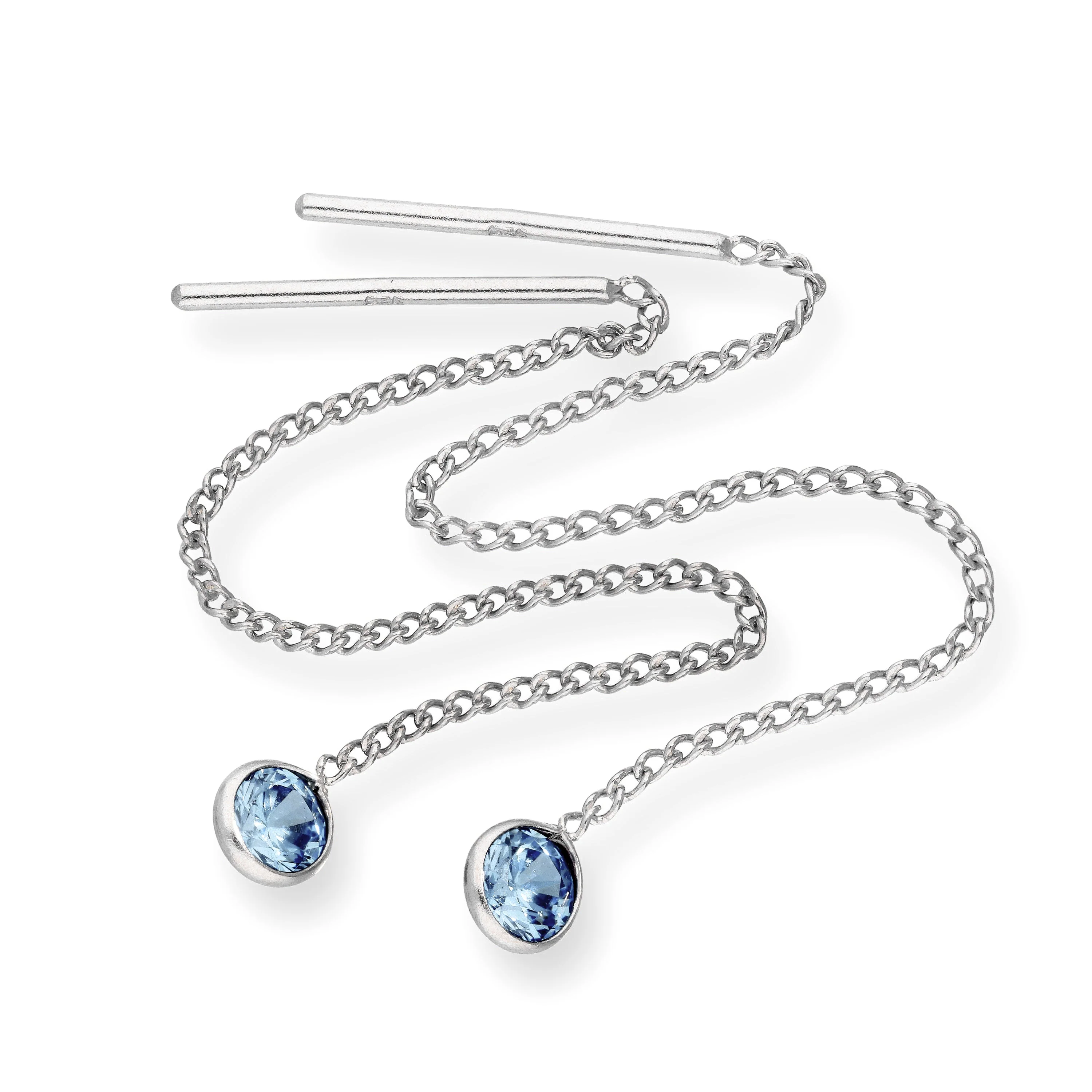 Sterling Silver & Round CZ Crystal Birthstone Pull Thru Earrings - Image 11