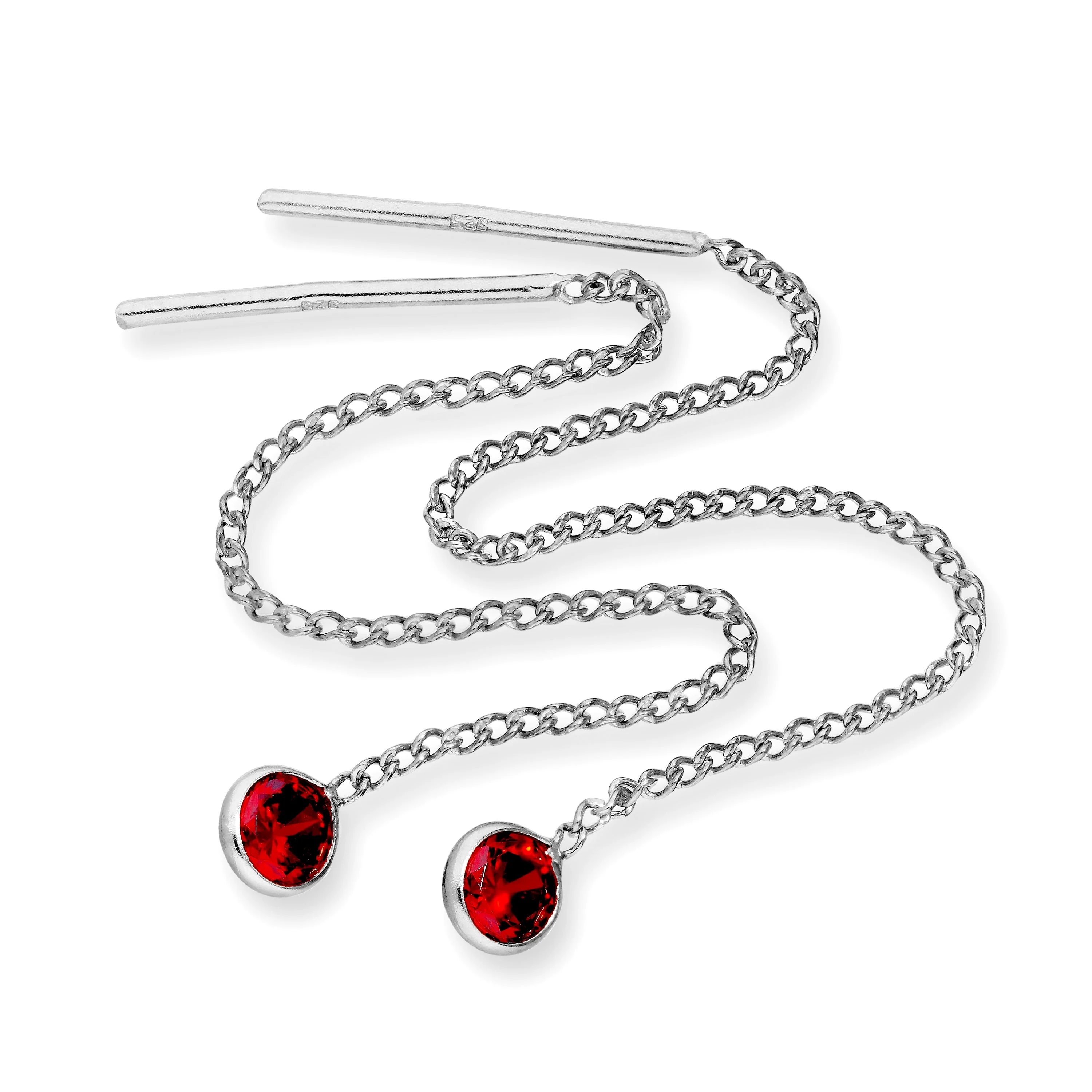 Sterling Silver & Round CZ Crystal Birthstone Pull Thru Earrings - Image 12