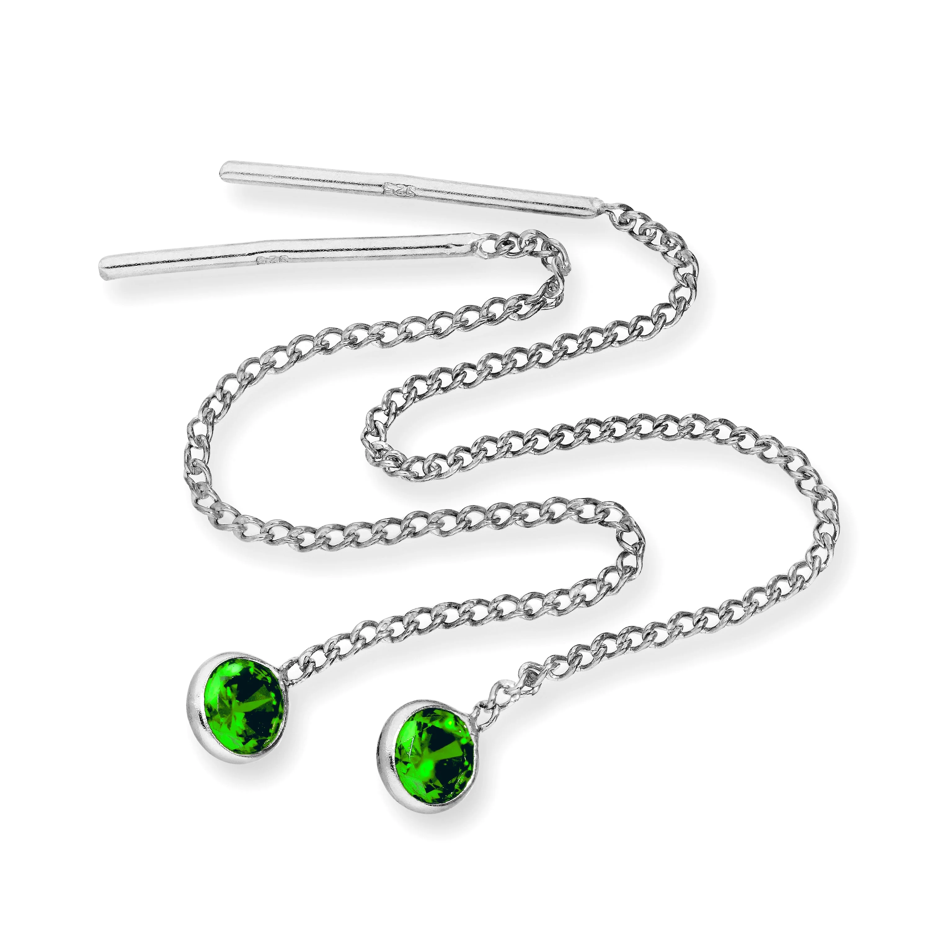 Sterling Silver & Round CZ Crystal Birthstone Pull Thru Earrings - Image 13