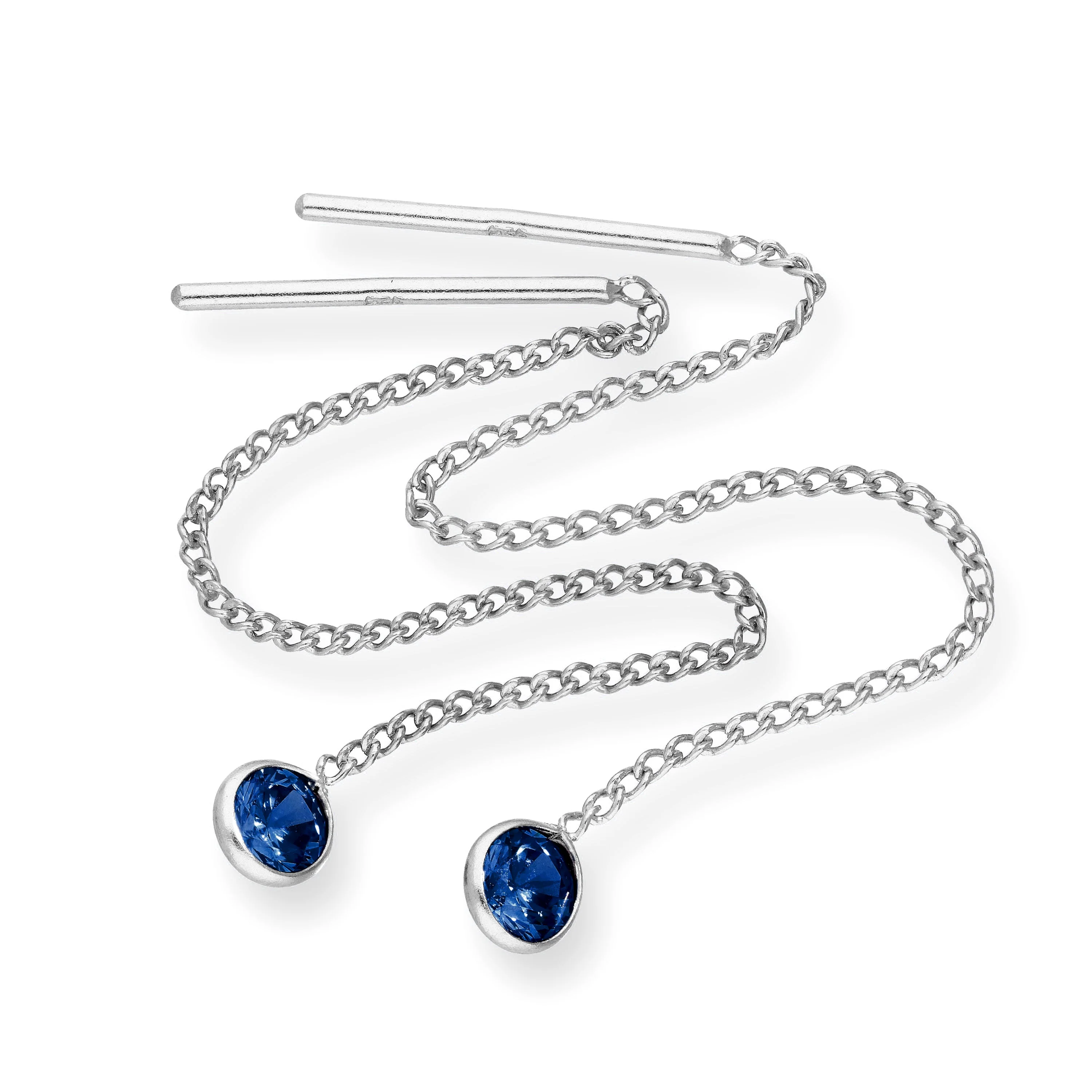 Sterling Silver & Round CZ Crystal Birthstone Pull Thru Earrings - Image 3