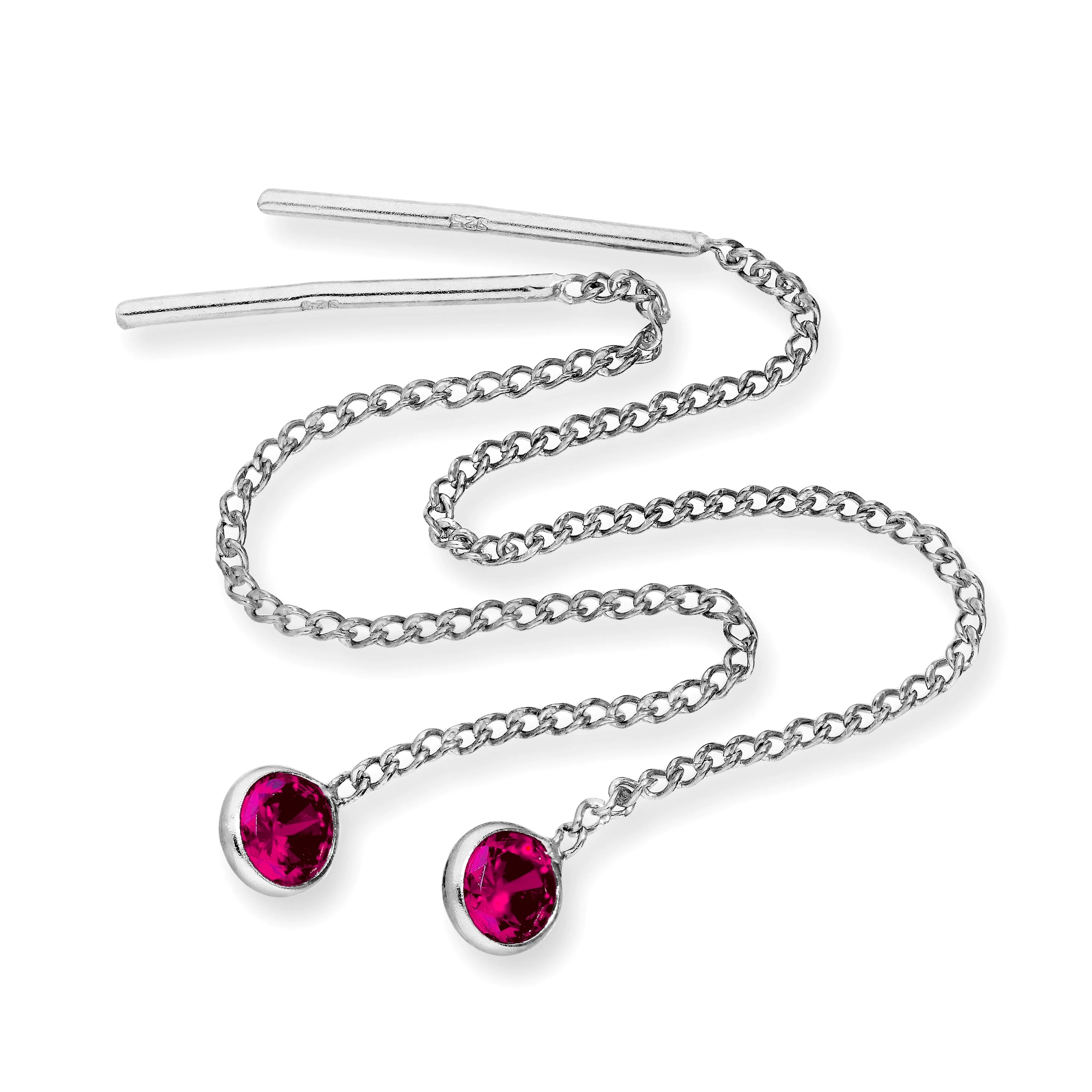 Sterling Silver & Round CZ Crystal Birthstone Pull Thru Earrings - Image 5