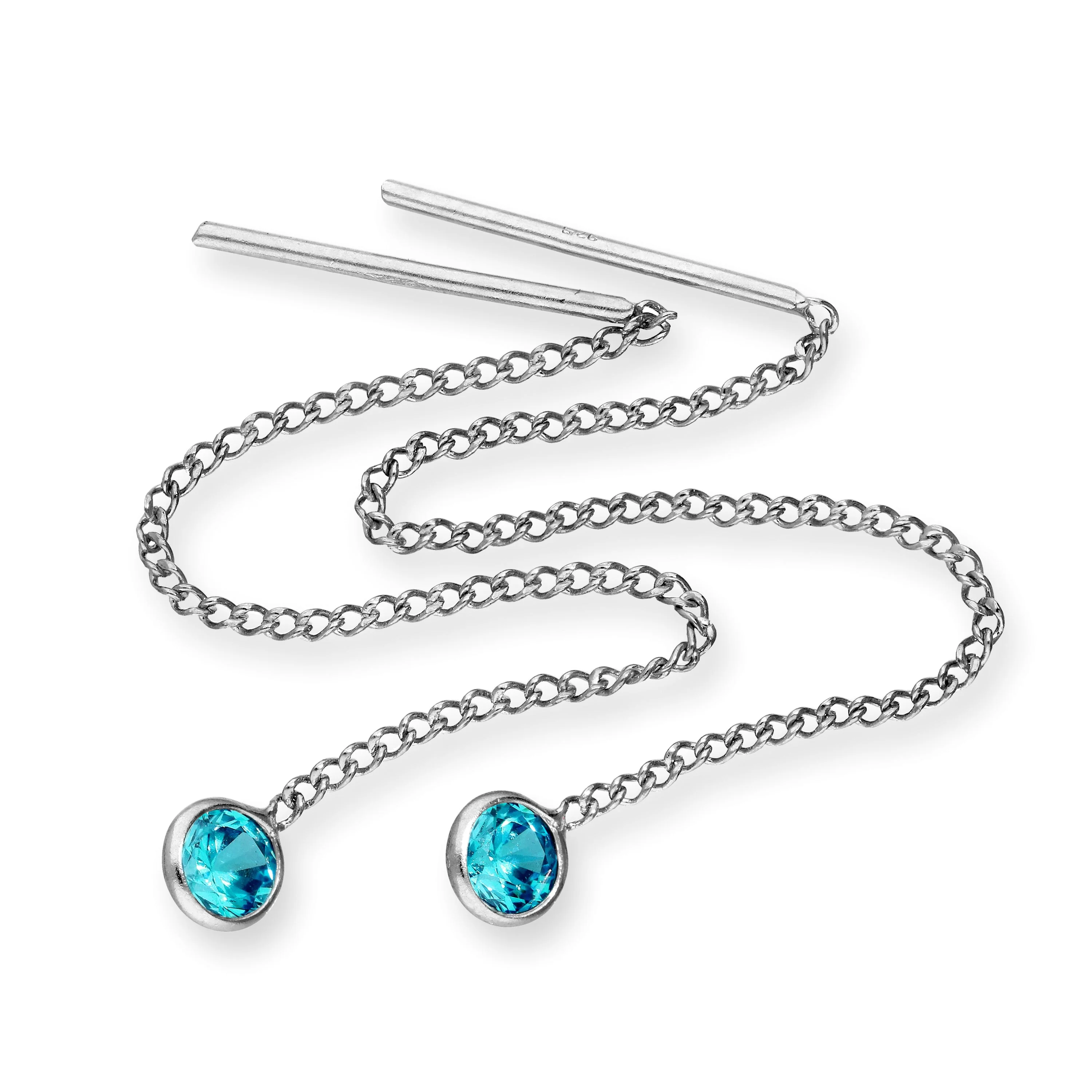 Sterling Silver & Round CZ Crystal Birthstone Pull Thru Earrings - Image 6