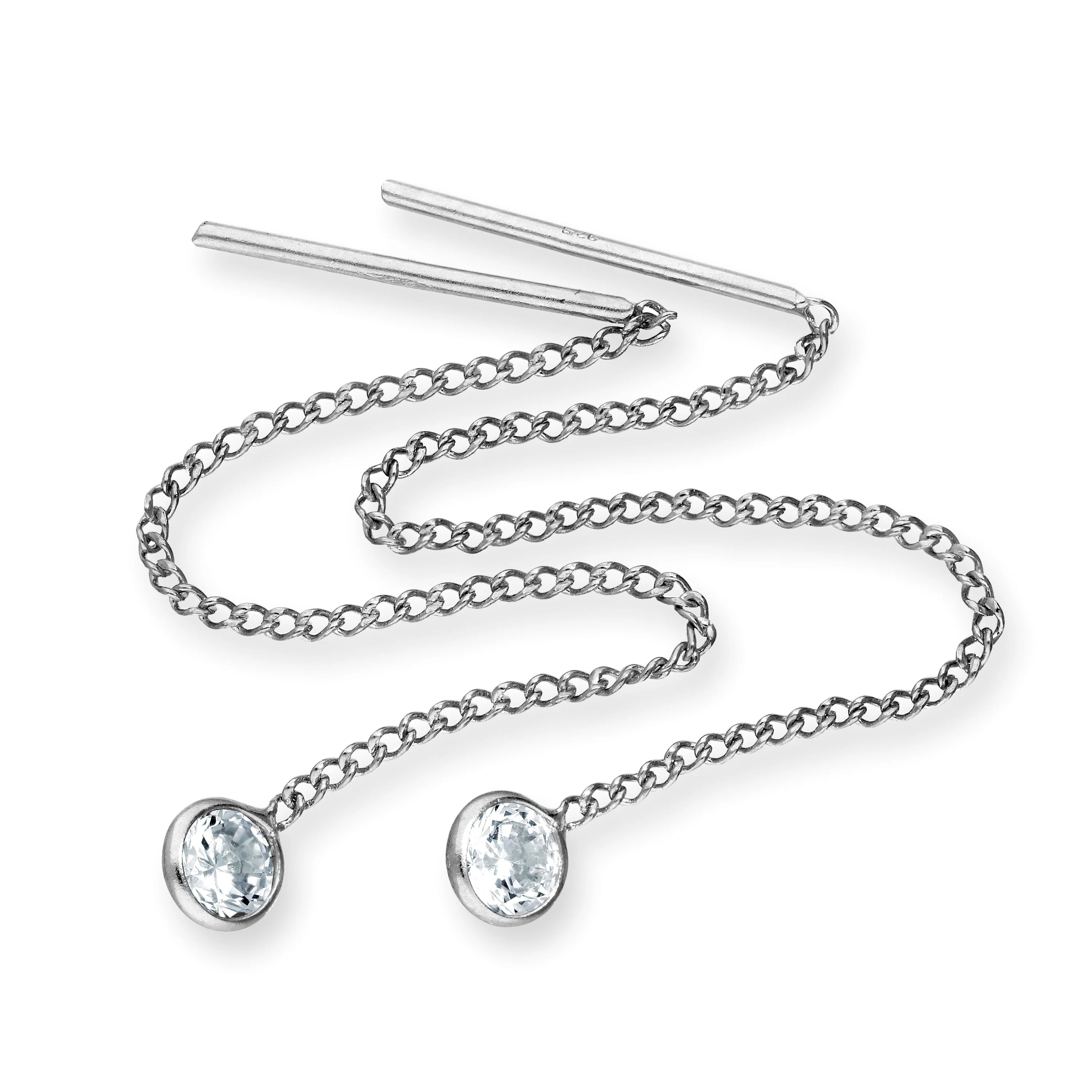 Sterling Silver & Round CZ Crystal Birthstone Pull Thru Earrings - Image 8