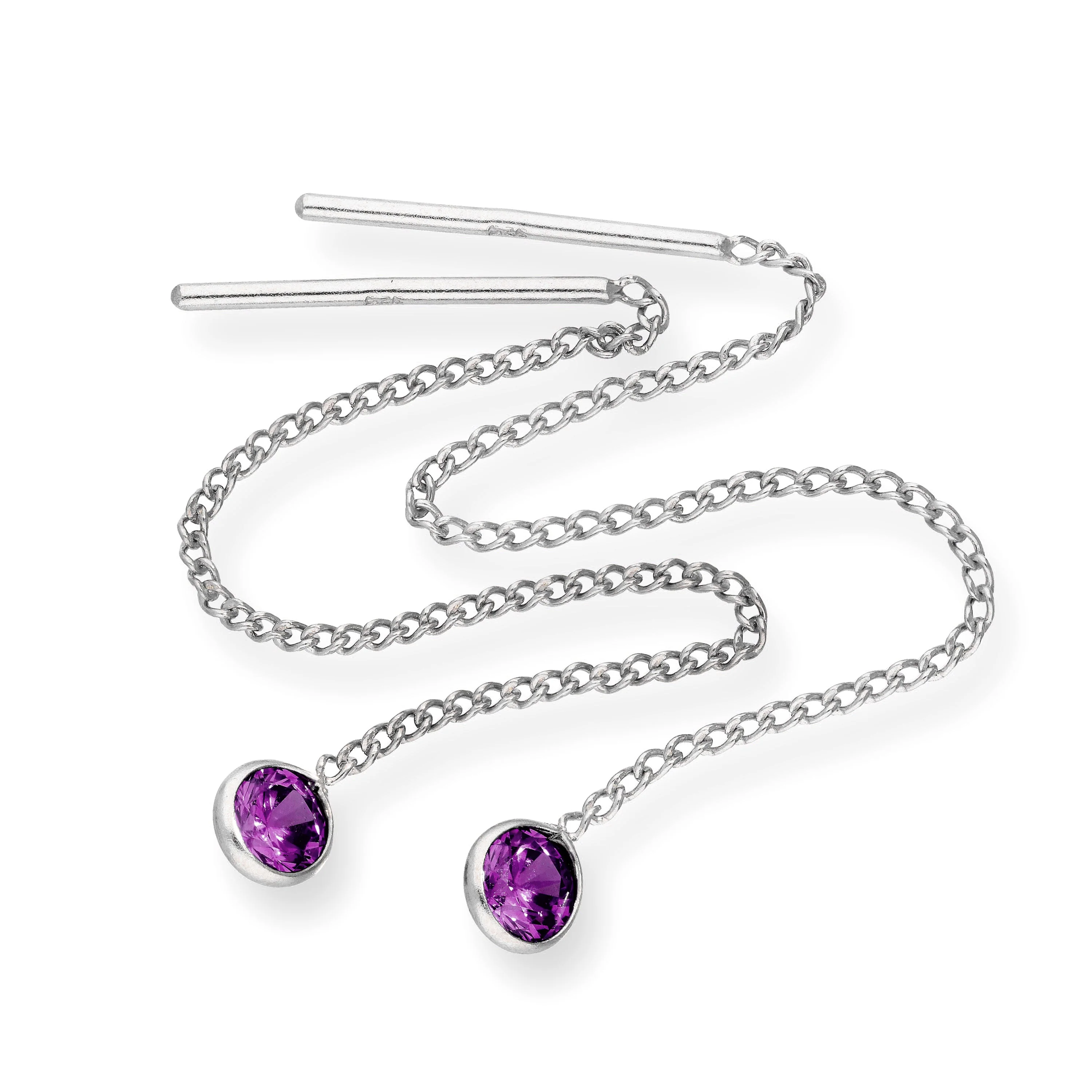 Sterling Silver & Round CZ Crystal Birthstone Pull Thru Earrings - Image 9